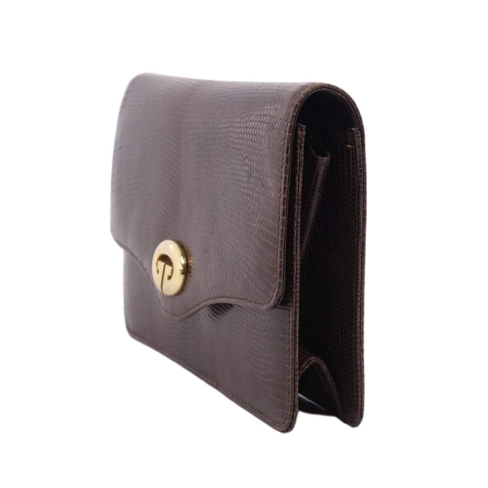GUCCI VINTAGE 100% Authentic Genuine Lizard Leather Clutch, Brown, 1980's, Great Condition
