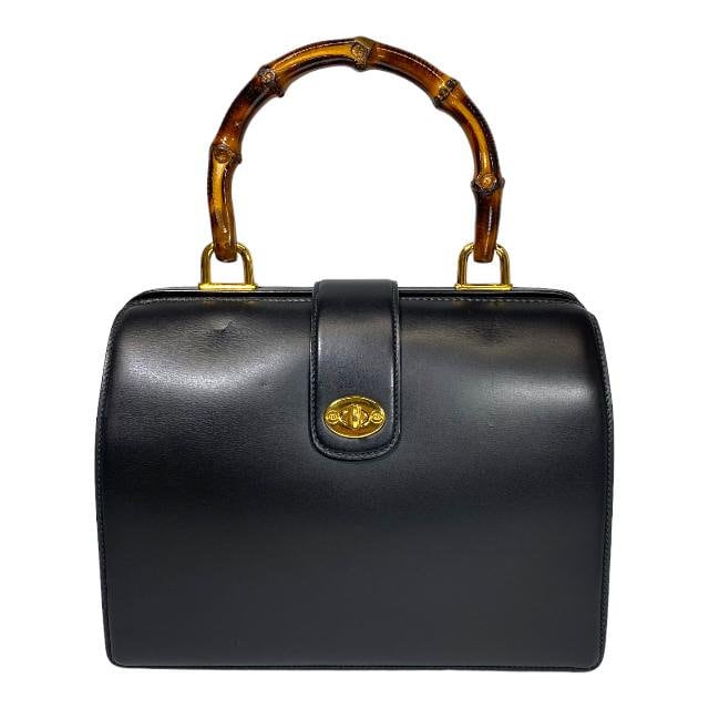 GUCCI VINTAGE 100% Authentic Genuine, Logo Embossed Top Handle Turn Lock Handbag, Black, late 1980's-early 1990's, Great Condition, Grade AB