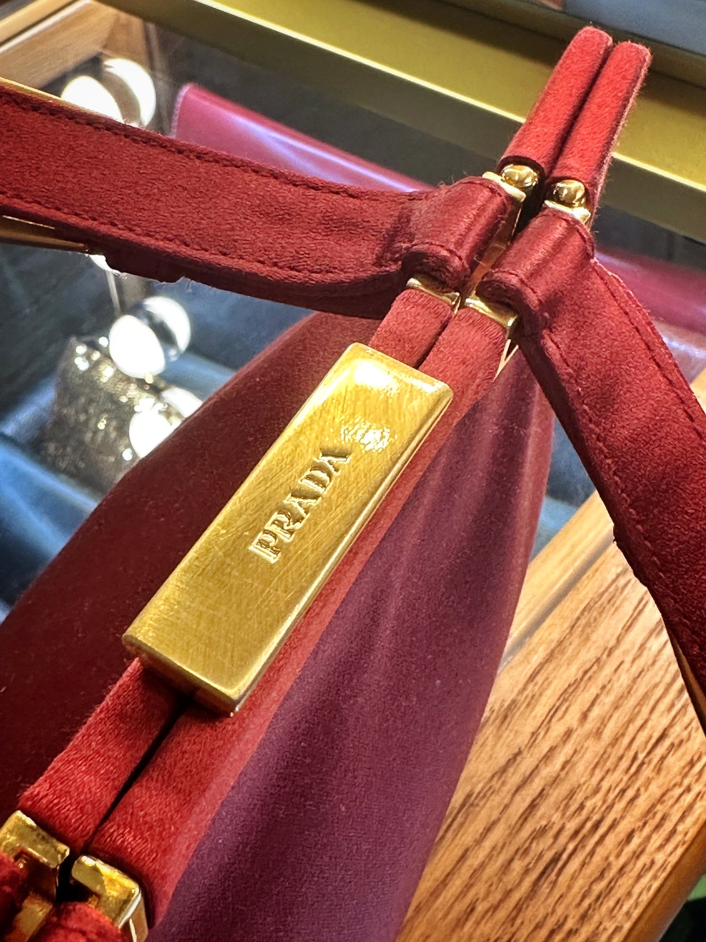 PRADA VINTAGE, 100% Authentic Genuine, Stin Double Handle Hand Bag, Red, 1990's, Great Condition, Rare, Grade AB