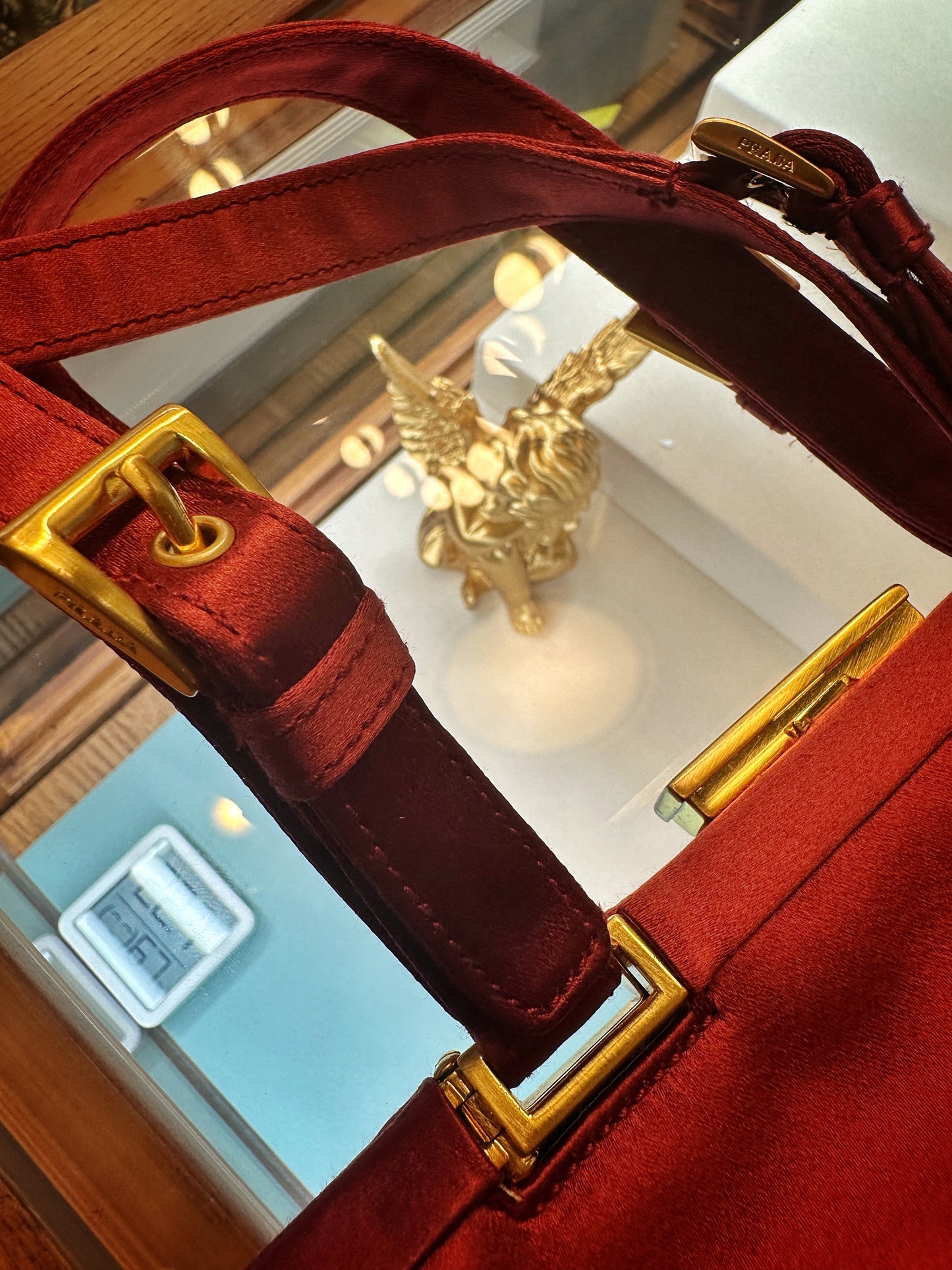 PRADA VINTAGE, 100% Authentic Genuine, Stin Double Handle Hand Bag, Red, 1990's, Great Condition, Rare, Grade AB