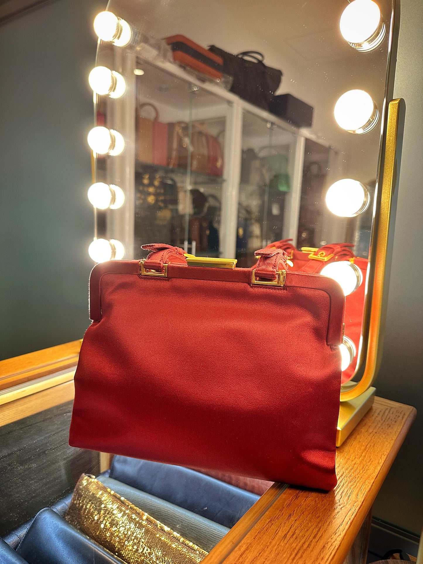 PRADA VINTAGE, 100% Authentic Genuine, Stin Double Handle Hand Bag, Red, 1990's, Great Condition, Rare, Grade AB