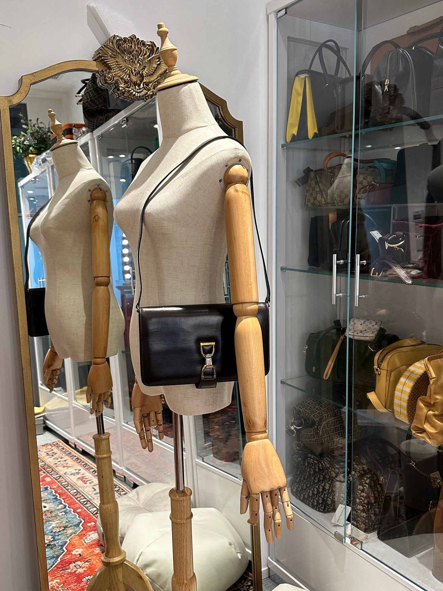 GUCCI VINTAGE 100% Authentic Genuine Leather Clutch / Cross Body Two Way Bag, Late 70's - Early 80's, Dark Brown, Good Condition