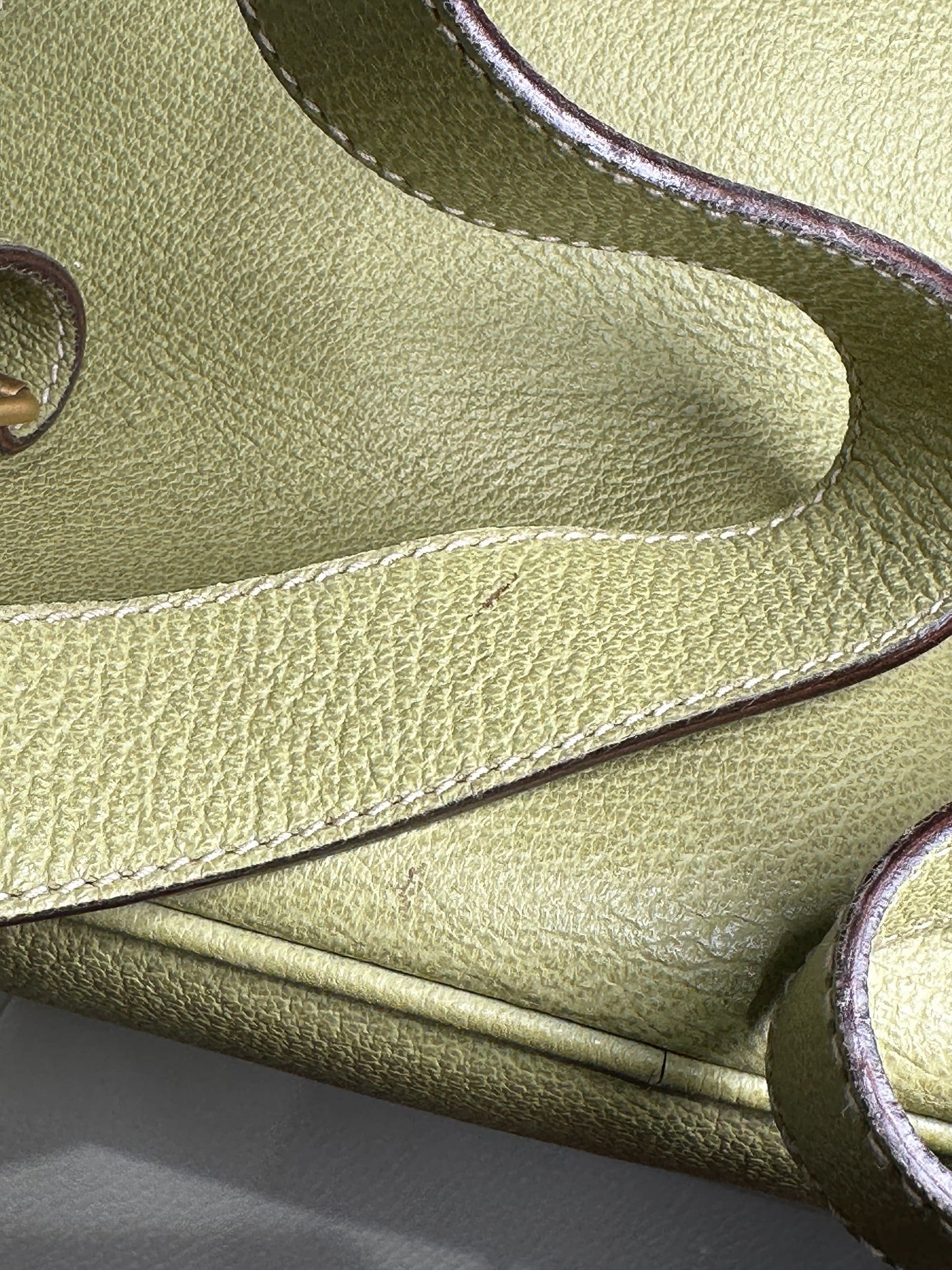 GUCCI VINTAGE 100% Authentic Genuine Suede Iconic Bamboo Handle Backpack, Light Sage Green, 2000's, Good Condition