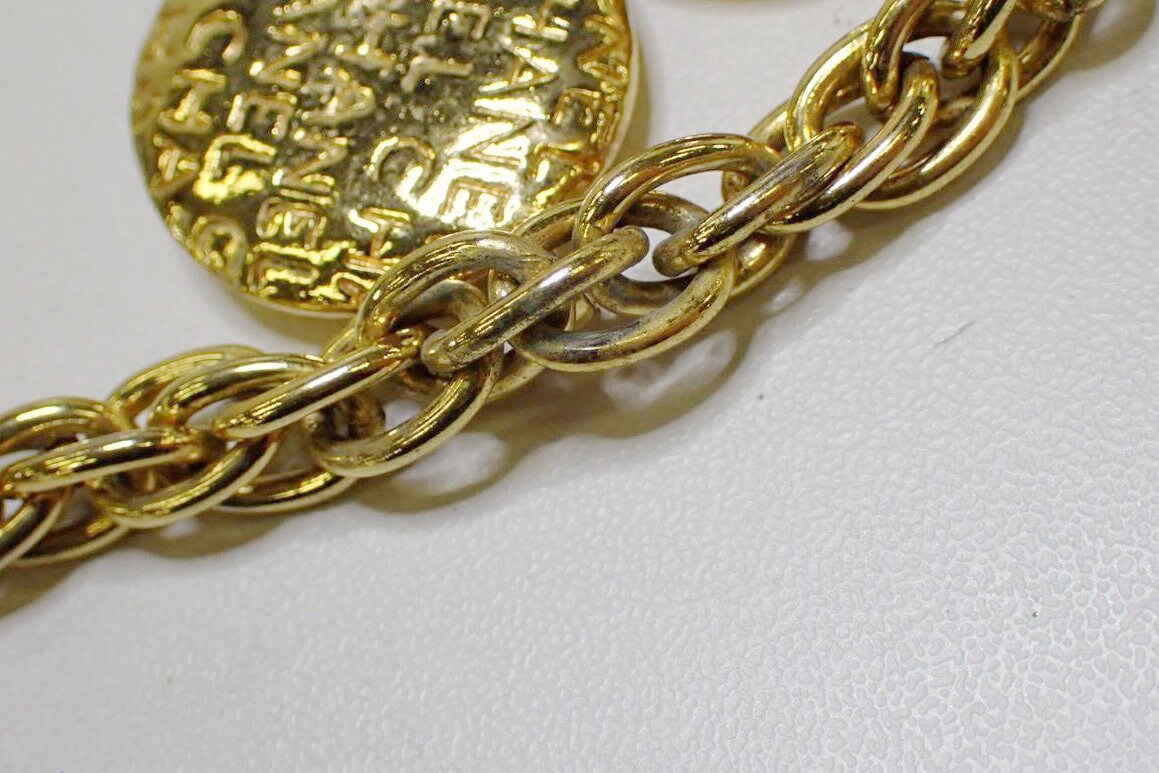 CHANEL VINTAGE 100% Authentic Genuine Coco Girl Charm Double-sided Necklace in Gold Plated, 1990's, Great Condition, Grade AB