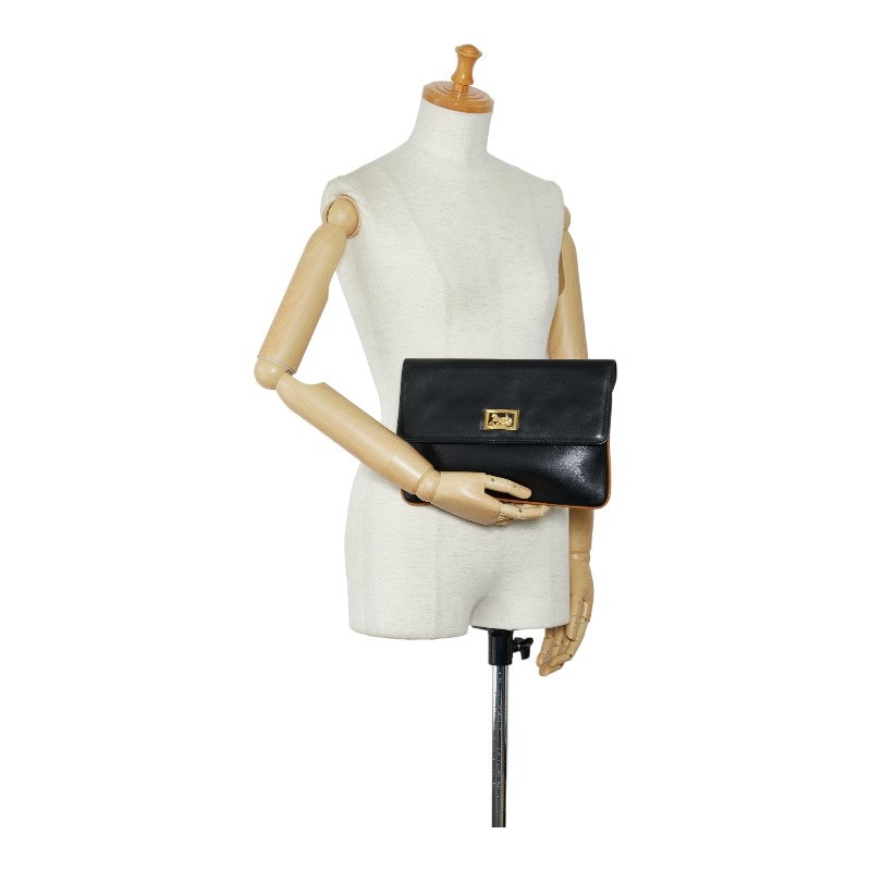 CELINE VINTAGE 100% Authentic Genuine, Carriage Fitting Leather Clutch Bag, Black, 1990's, Great Condition, Grade AB