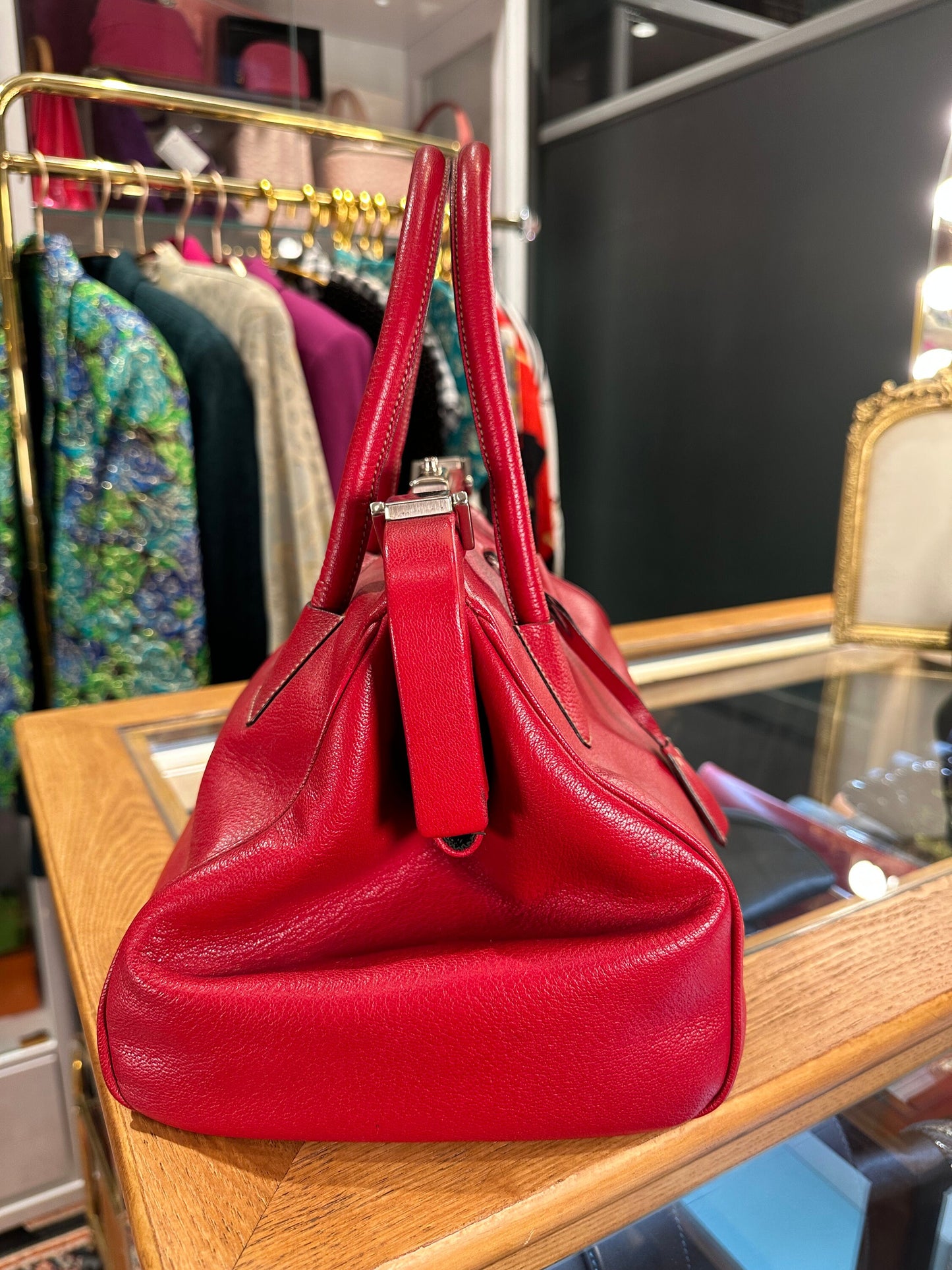 PRADA VINTAGE 100% Authentic Genuine Double Handle Doctor Bag, Red, 1980's, Good Condition