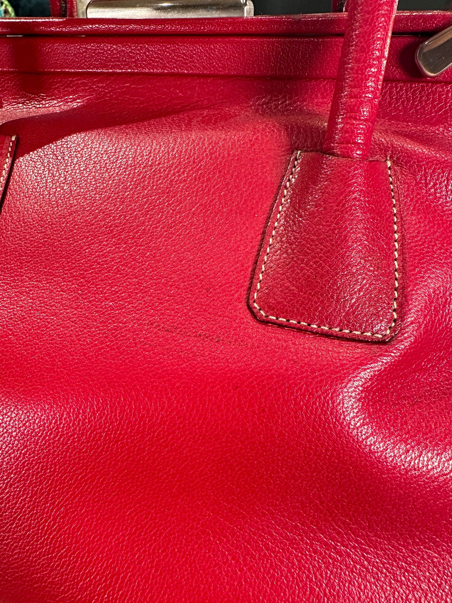 PRADA VINTAGE 100% Authentic Genuine Double Handle Doctor Bag, Red, 1980's, Good Condition