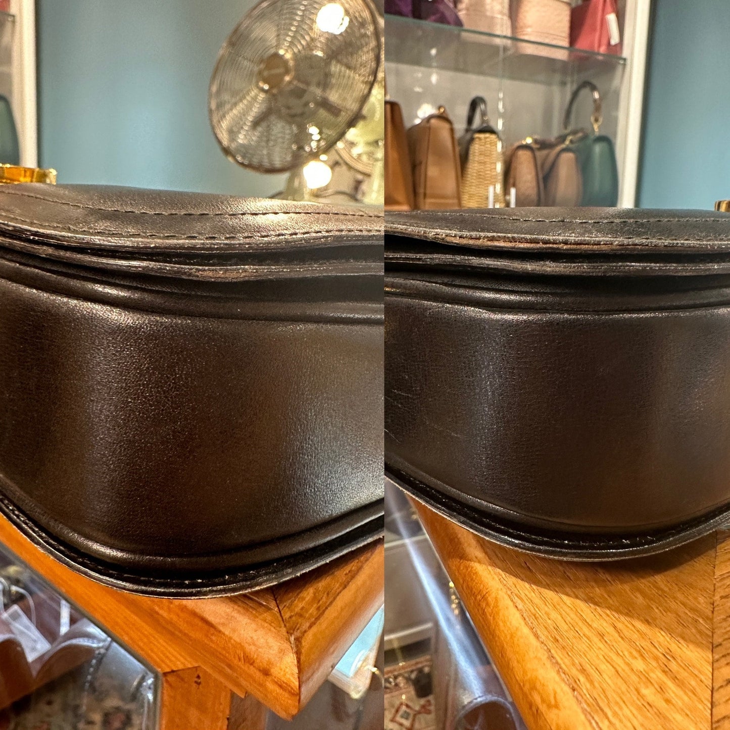 GUCCI VINTAGE 100% Authentic Genuine, Wood Embellished Turn Lock Shoulder Bag, Early 1980's, Black, Grade B