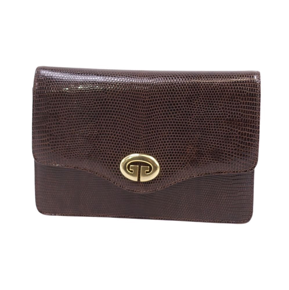 GUCCI VINTAGE 100% Authentic Genuine Lizard Leather Clutch, Brown, 1980's, Great Condition