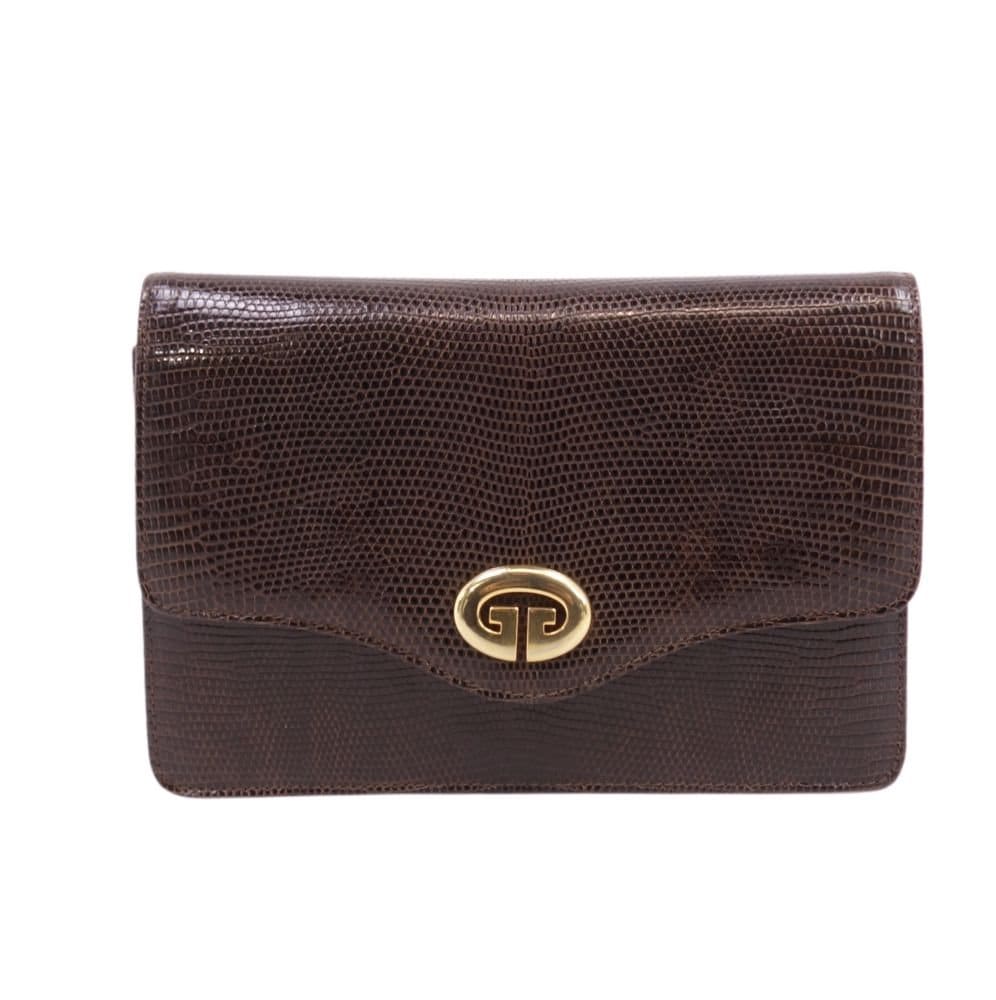 GUCCI VINTAGE 100% Authentic Genuine Lizard Leather Clutch, Brown, 1980's, Great Condition