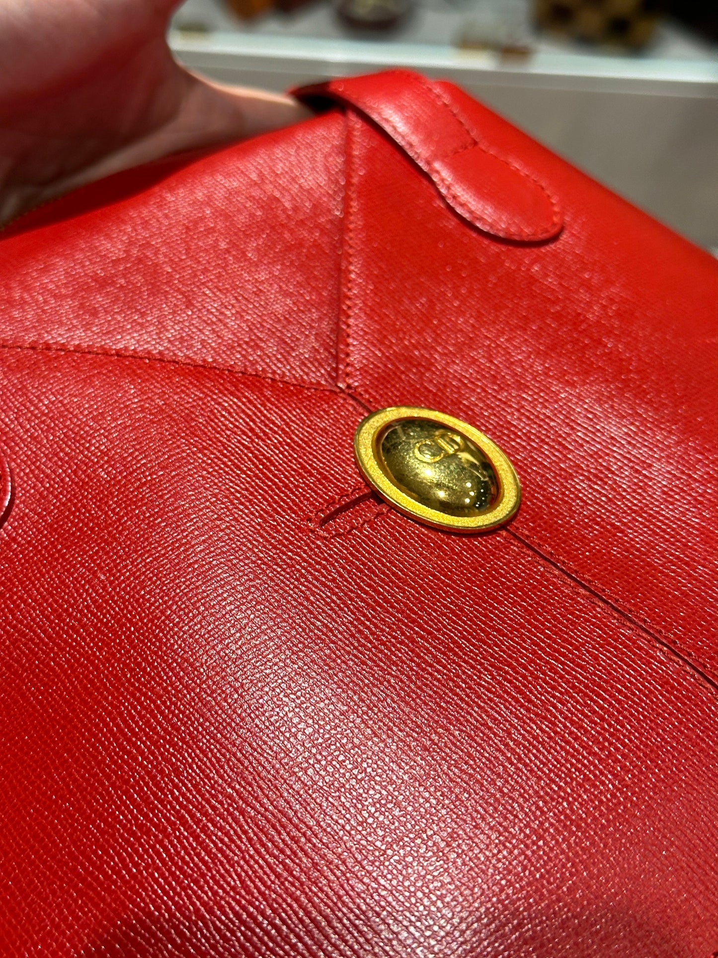 CHRISTIAN DIOR VINTAGE 100% Authentic Genuine Leather Double Straps Shoulder Bag, Red, 1990's, Good Condition