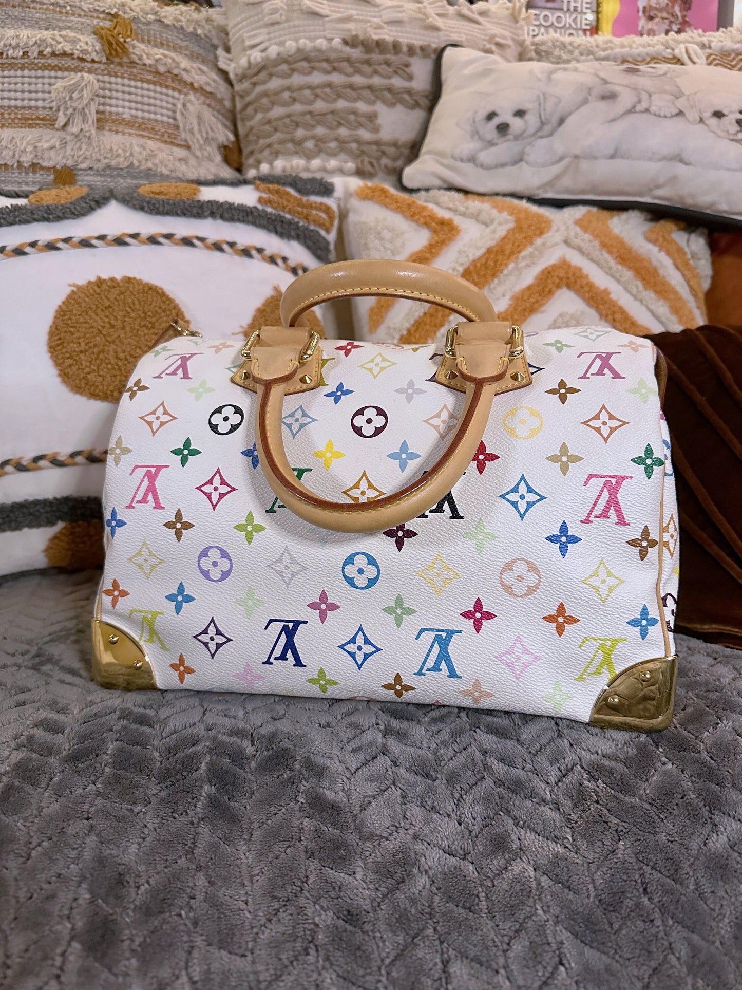 LOUIS VUITTON x Takashi Murakami VINTAGE 100% Authentic Genuine Speedy Handbag, Monogram Multi-color White, Discont. , Y2K, Great Condition