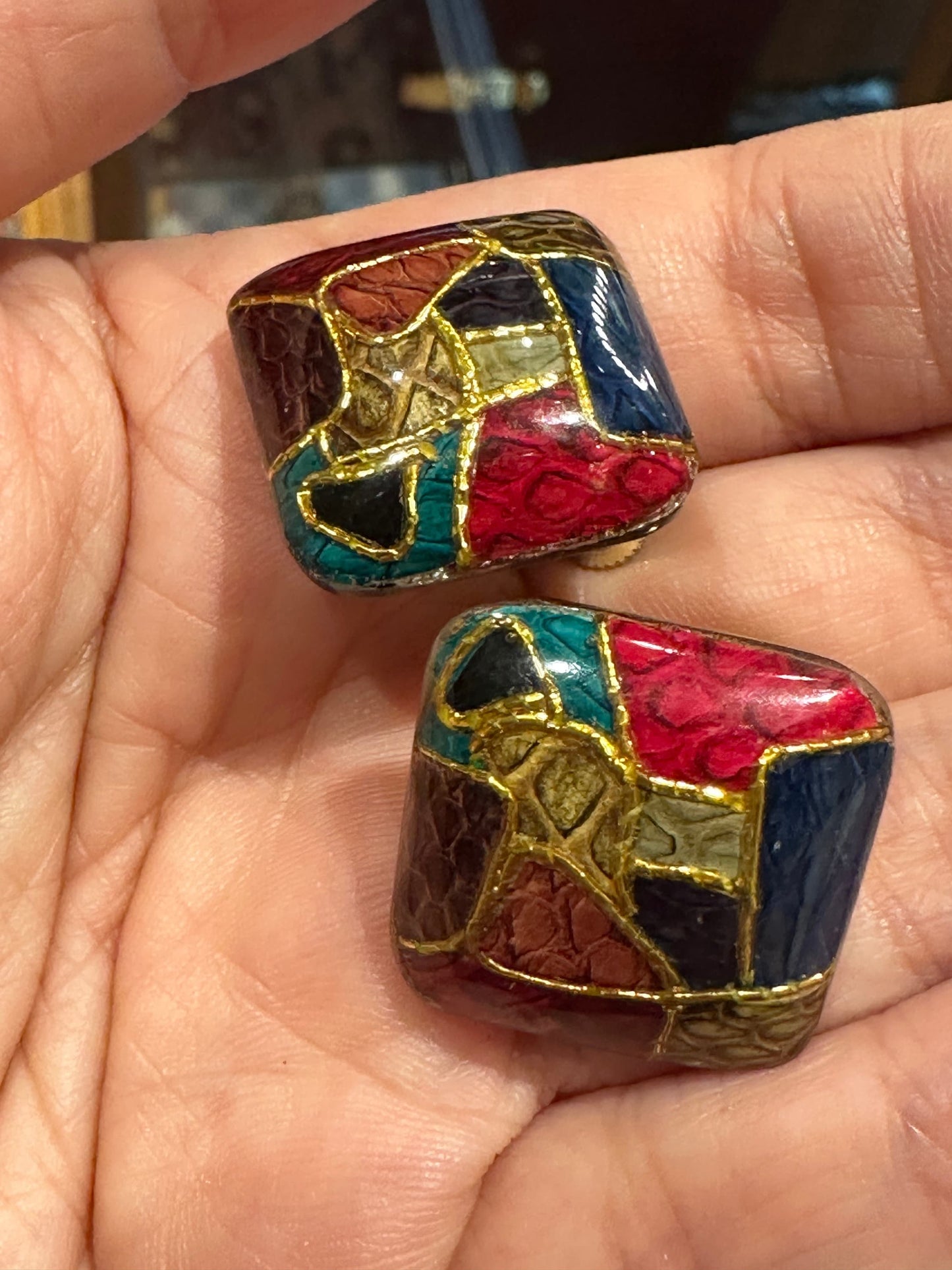 EUROPEAN VINTAGE 100% Enamel Clip On Earrings, Multi Colour