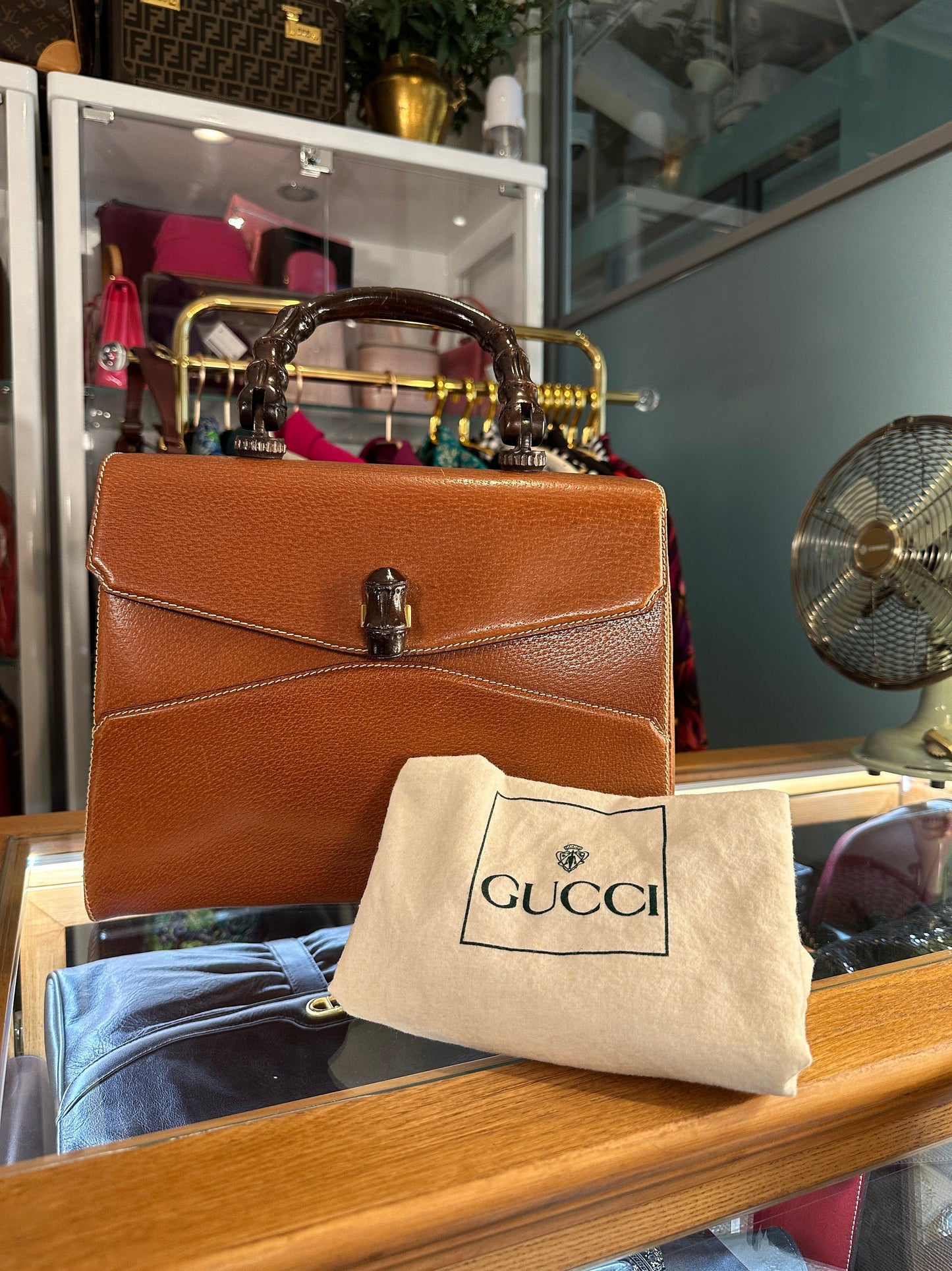 GUCCI VINTAGE 100% Authentic Genuine, Iconic Wooden Carved Bamboo Top Handle Turn Lock Kelly Bag, Brown Colour, 1980's, Great Condition