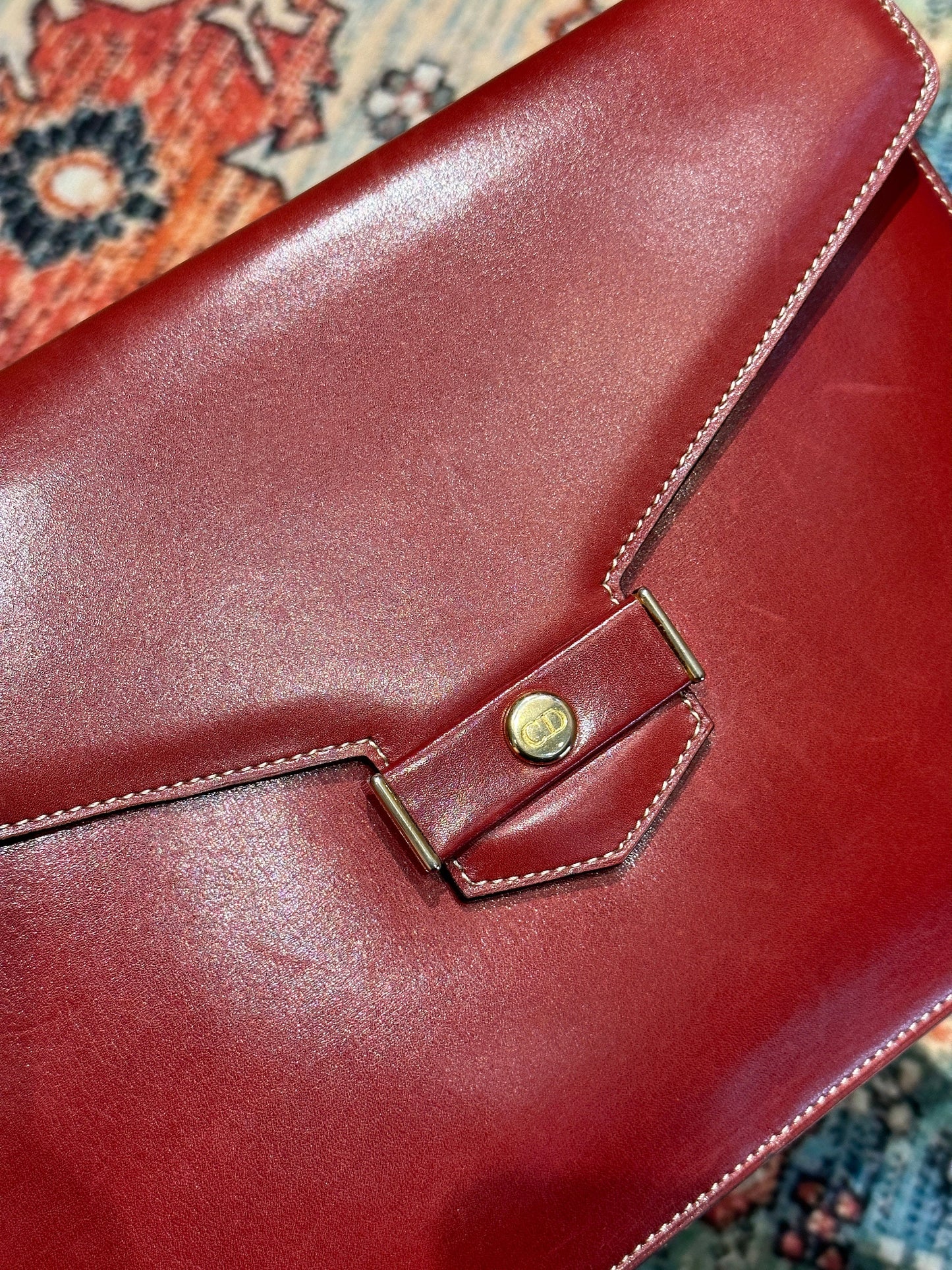 Christian DIOR VINTAGE 100% Authentic Genuine, Leather Clutch, Red, 1980's, Good Condition, Grade B