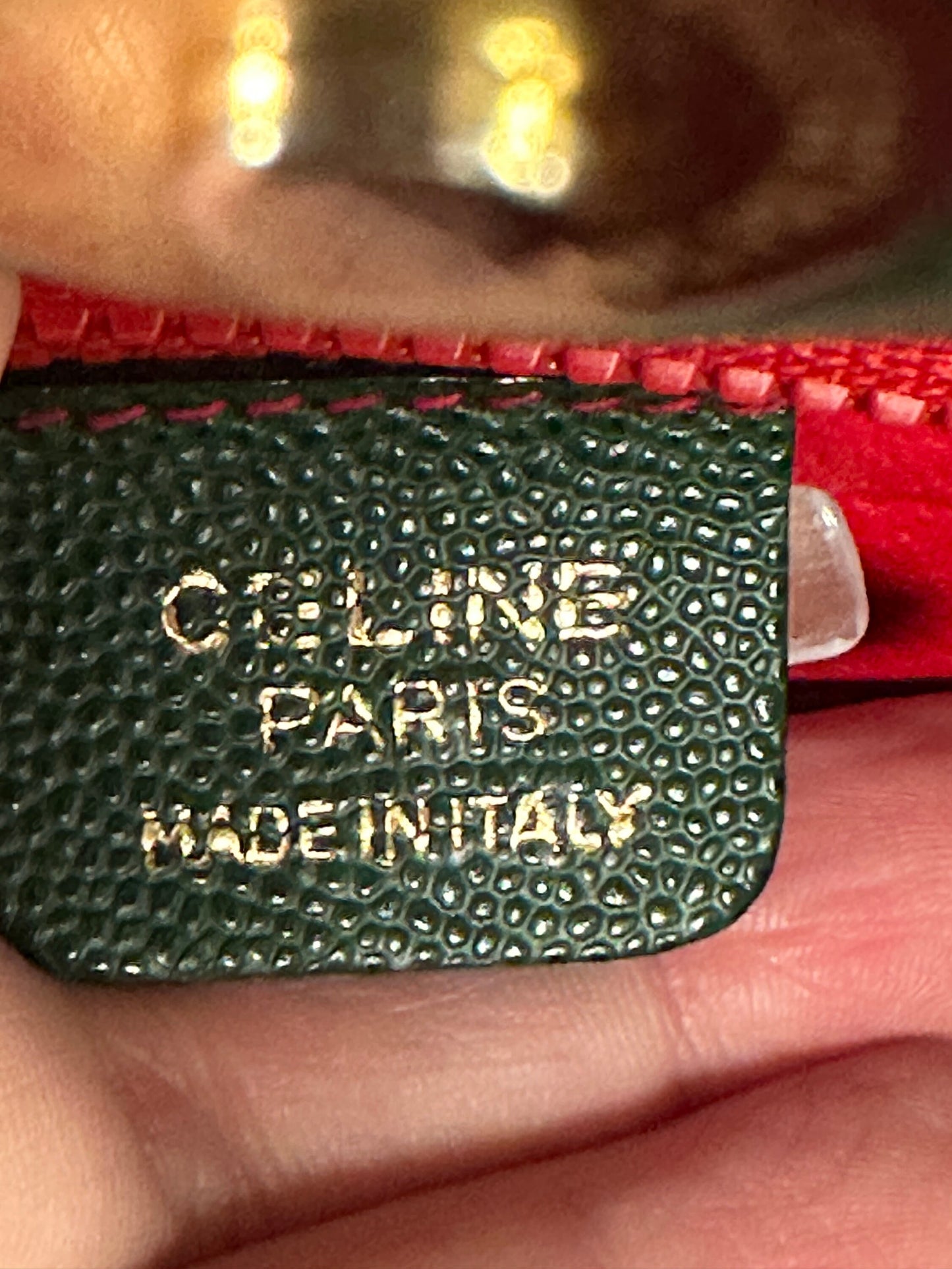 CELINE VINTAGE 100% Authentic Genuine, Leather Double Strap Shoulder Bag, Green, late 90's, Great Condition