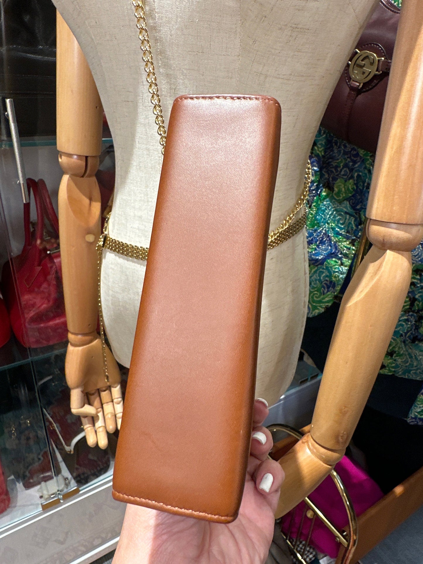 FERRAGAMO VINTAGE 100% Authentic Genuine Vara Bow Chain Shoulder Bag, Caramel Brown, 1990's, Great Condition, Grade AB