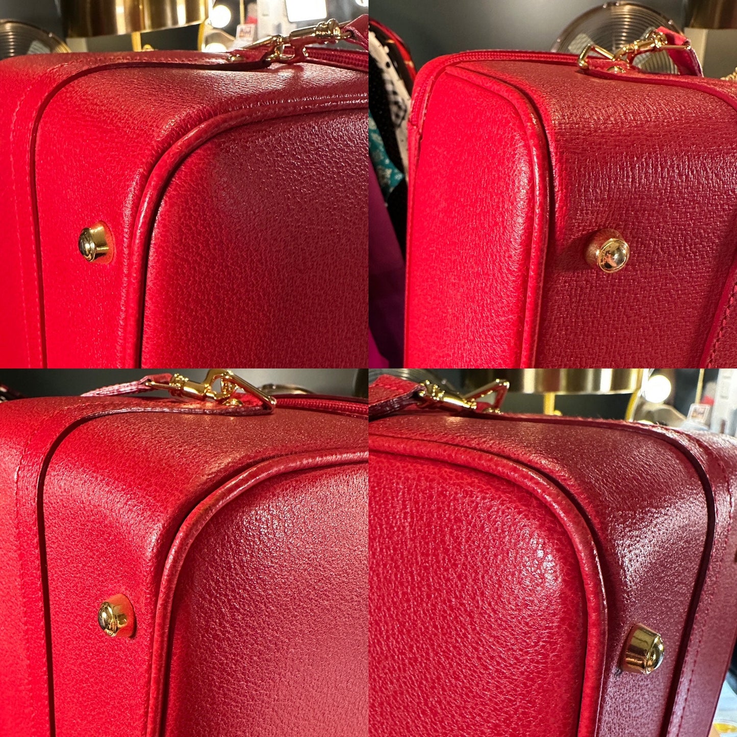 GUCCI VINTAGE 100% Authentic Genuine Leather Bamboo Crossbody Makeup Vanity Case Bag, Red, 1990's, Great Condition, Dust Bag Included