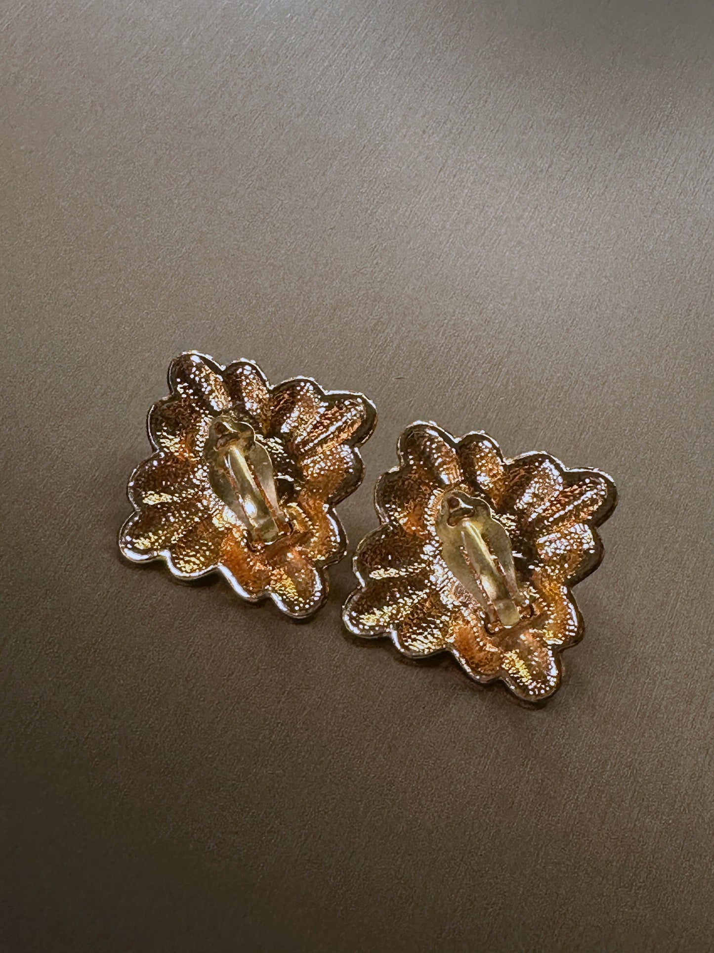 CHANEL VINTAGE, 100% Authentic Genuine, Faux Pearl Clipped On Earrings, Embossed Square Shape, Gold, 1990's, Grade AB