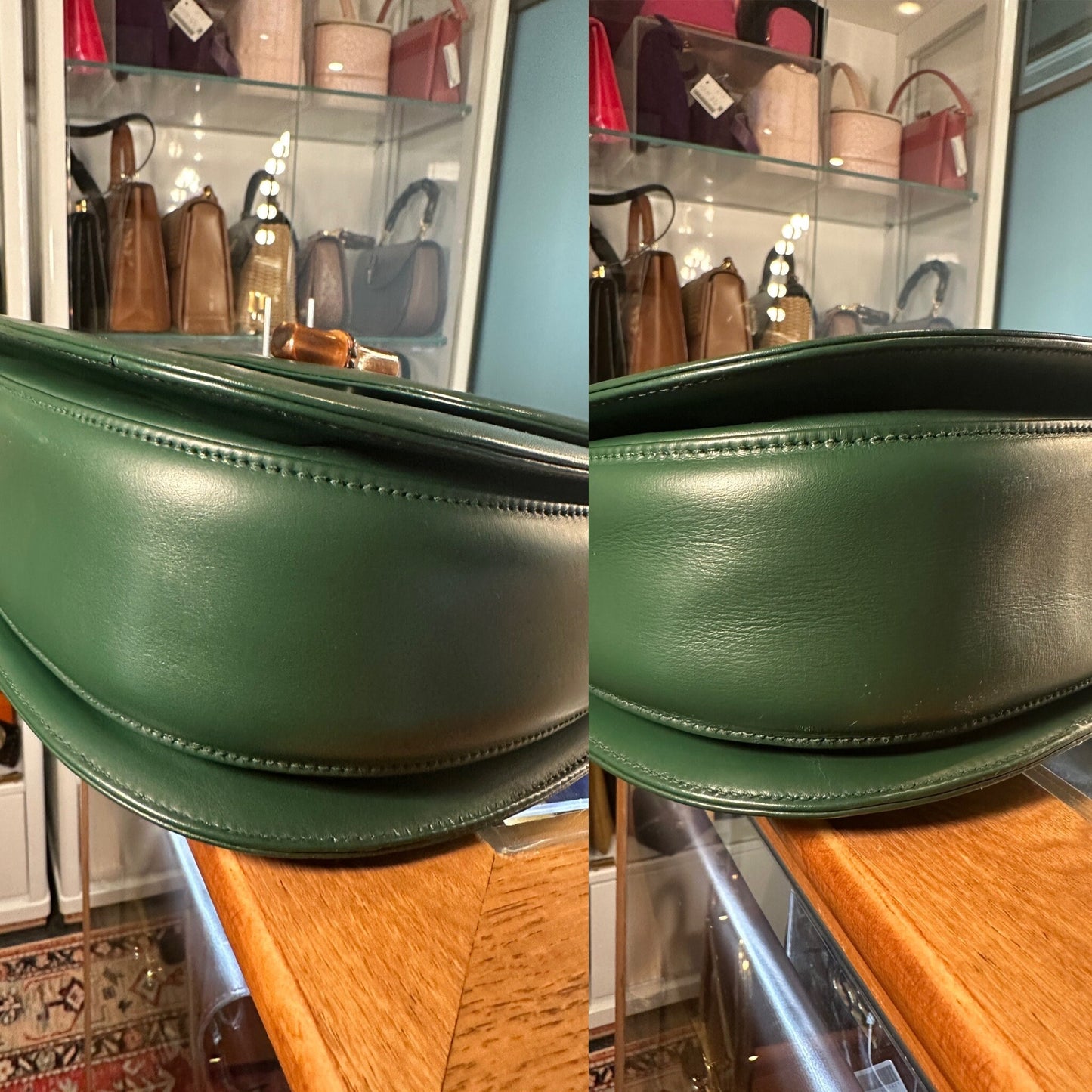 GUCCI VINTAGE 100% Authentic Genuine,1947 Bamboo Top Hand Bag, Large Size, Green,1990's, Great Condition, Very Rare, Grade A