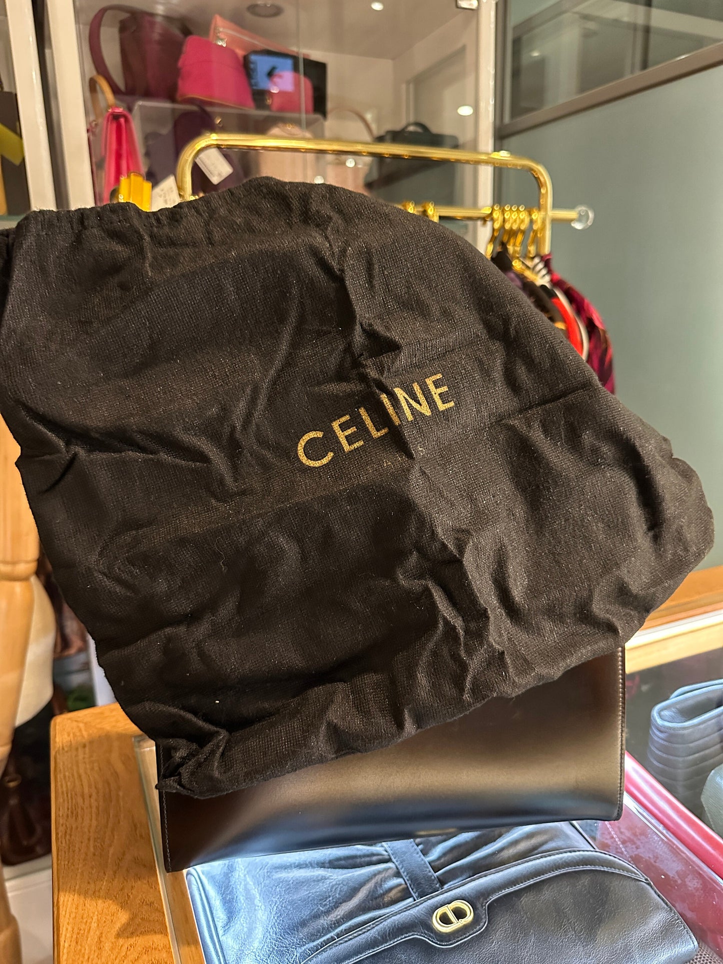 CELINE VINTAGE 100% Authentic Genuine Top Handle Hand Bag, Black, 1990's, Good Condition