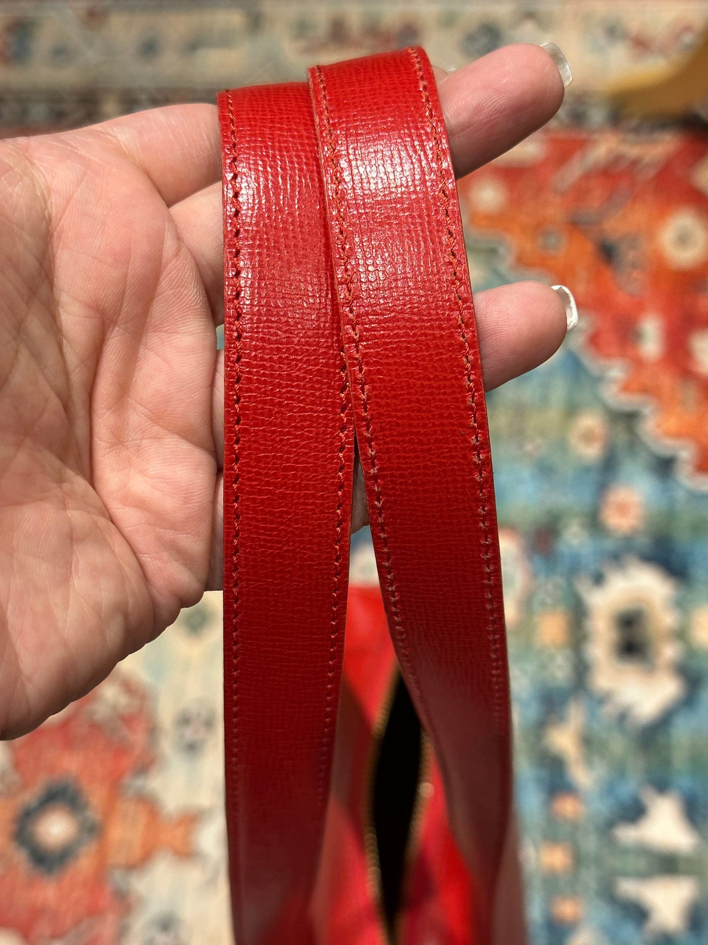 CHRISTIAN DIOR VINTAGE 100% Authentic Genuine Leather Double Straps Shoulder Bag, Red, 1990's, Good Condition