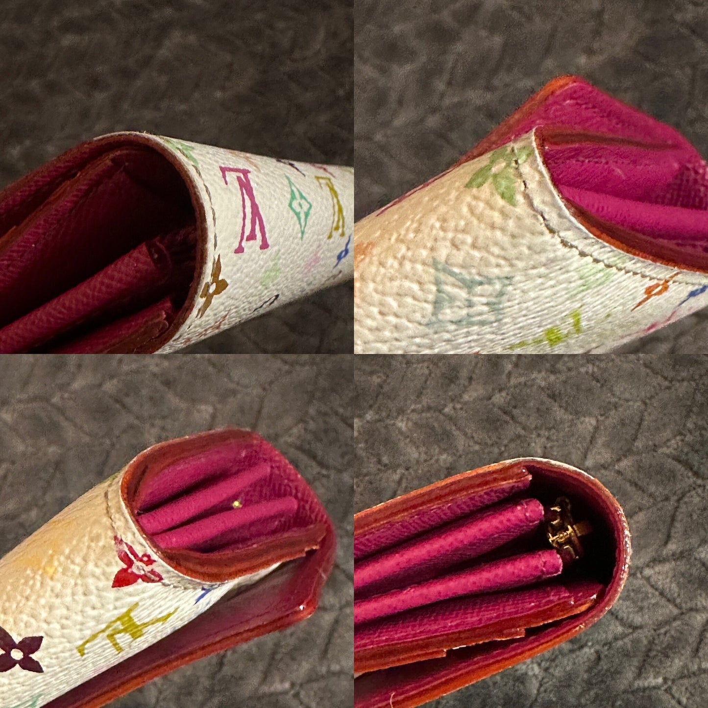 LOUIS VUITTON x Takashi Murakami 100% Authentic Genuine Monogram Multicolour Sarah Wallet Long White Tresor Portefeiulle, 2000's