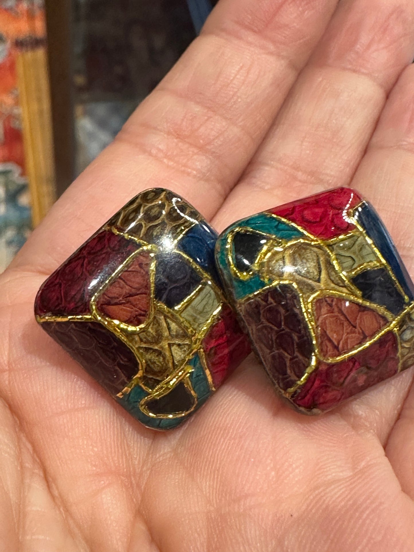EUROPEAN VINTAGE 100% Enamel Clip On Earrings, Multi Colour