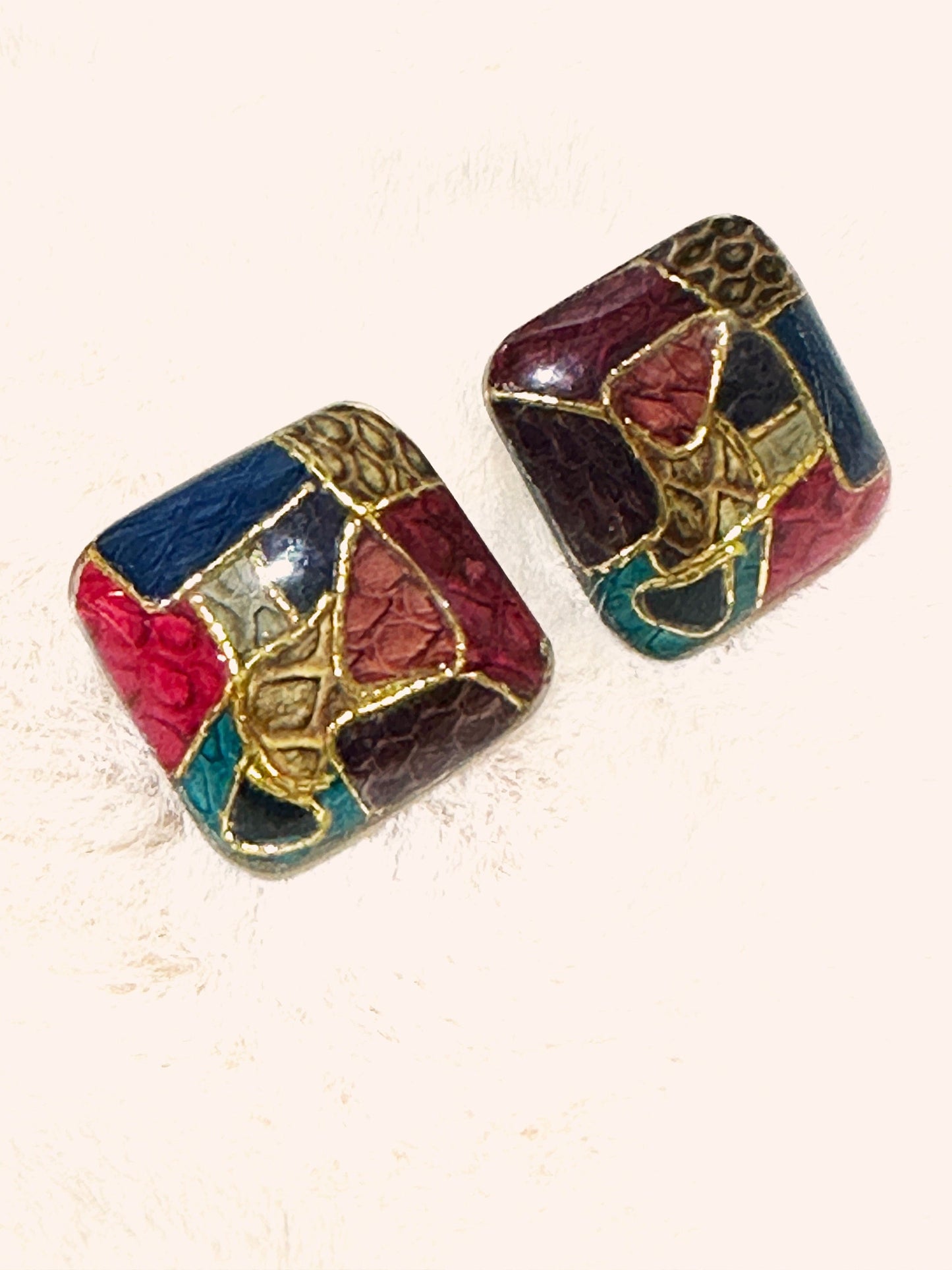 EUROPEAN VINTAGE 100% Enamel Clip On Earrings, Multi Colour