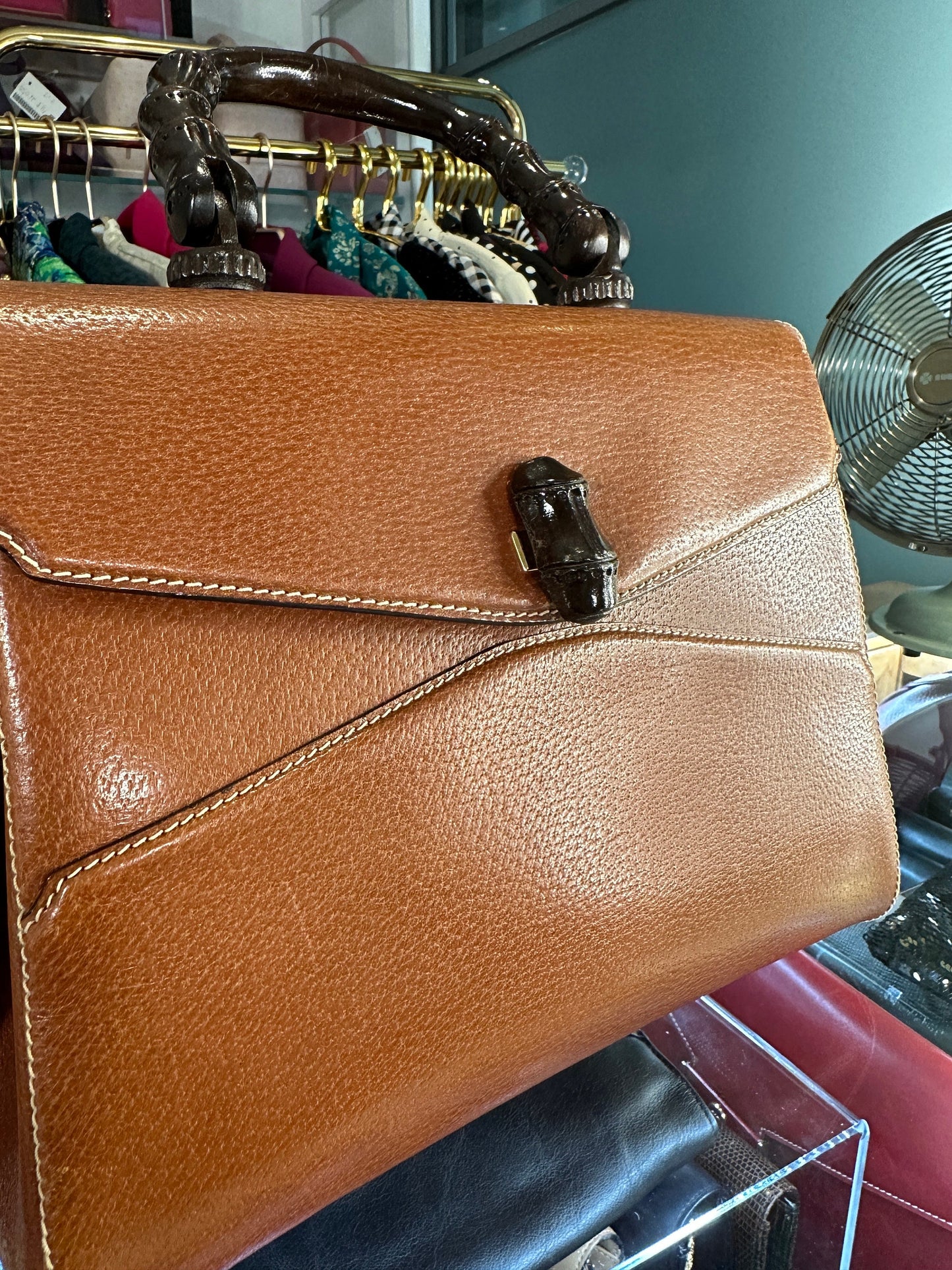 GUCCI VINTAGE 100% Authentic Genuine, Iconic Wooden Carved Bamboo Top Handle Turn Lock Kelly Bag, Brown Colour, 1980's, Great Condition