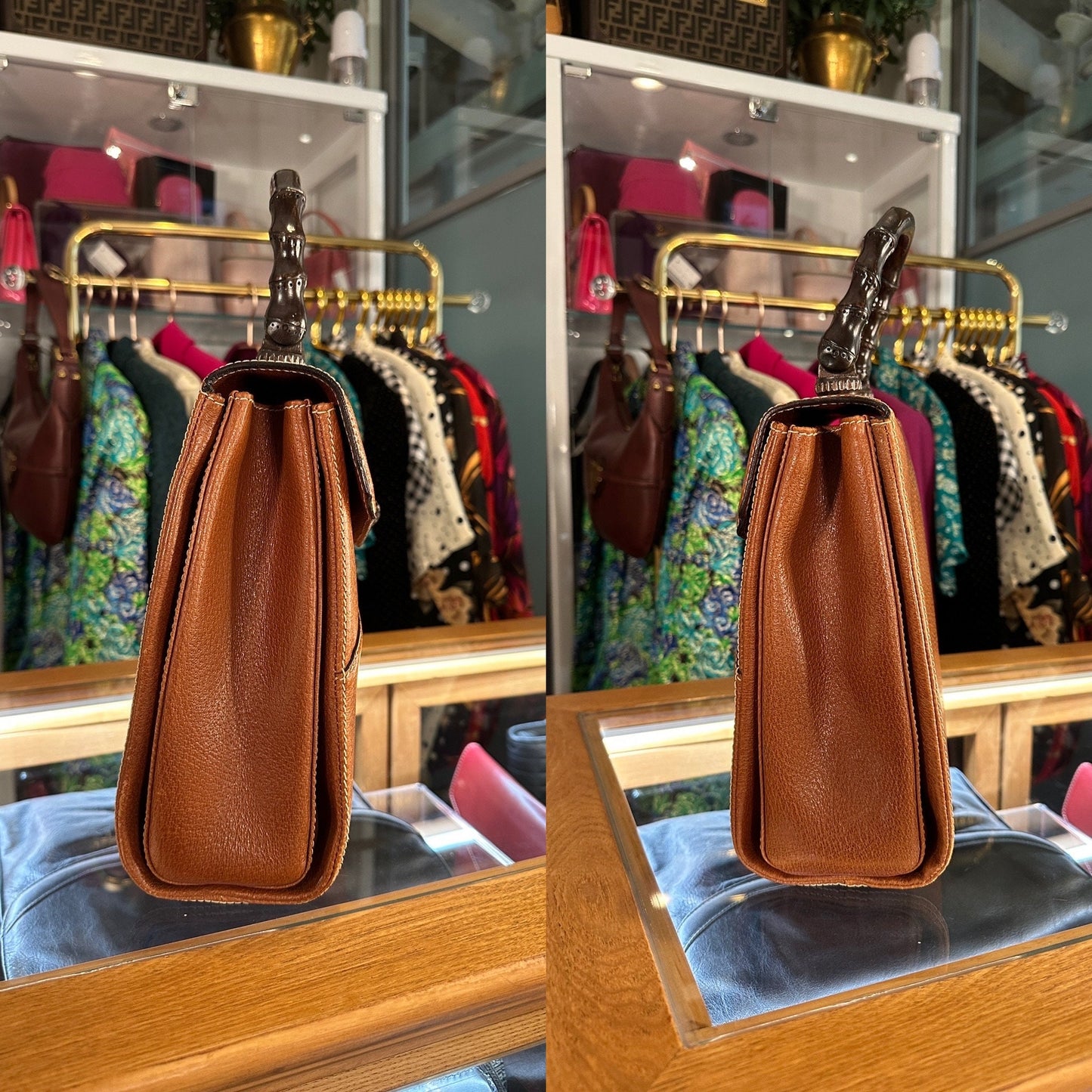 GUCCI VINTAGE 100% Authentic Genuine, Iconic Wooden Carved Bamboo Top Handle Turn Lock Kelly Bag, Brown Colour, 1980's, Great Condition