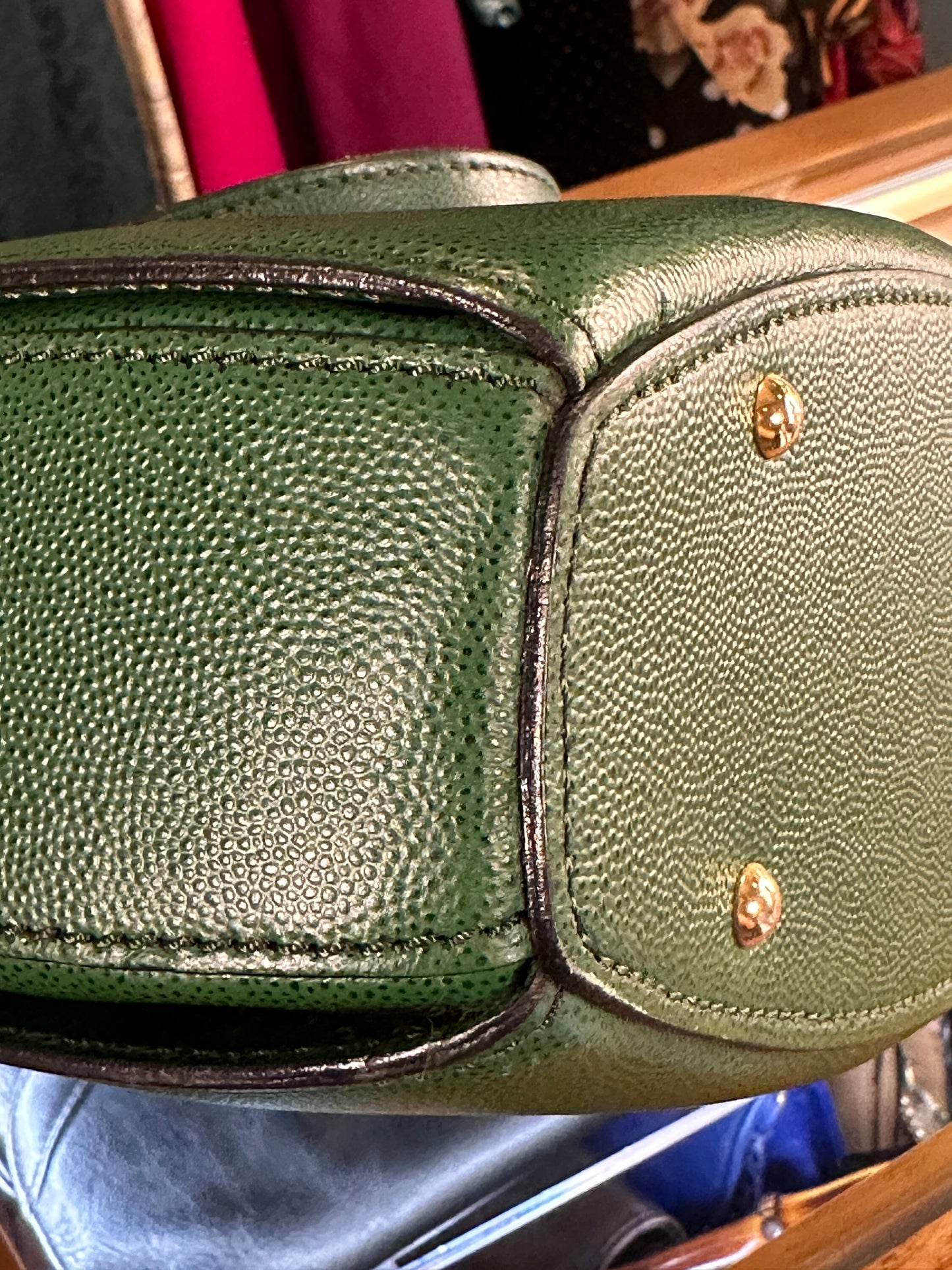 CELINE VINTAGE 100% Authentic Genuine, Leather Double Strap Shoulder Bag, Green, late 90's, Great Condition