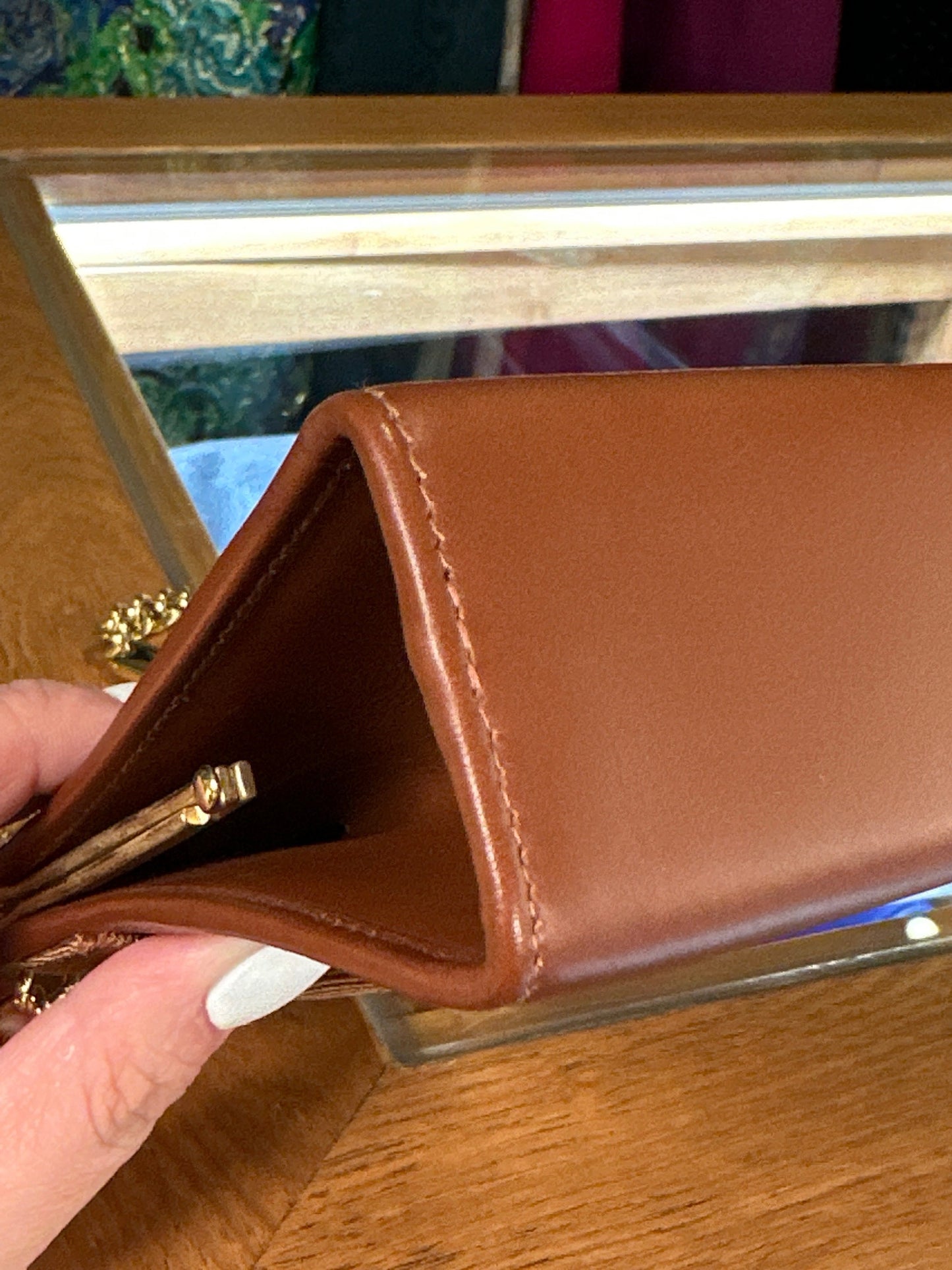 FERRAGAMO VINTAGE 100% Authentic Genuine Vara Bow Chain Shoulder Bag, Caramel Brown, 1990's, Great Condition, Grade AB