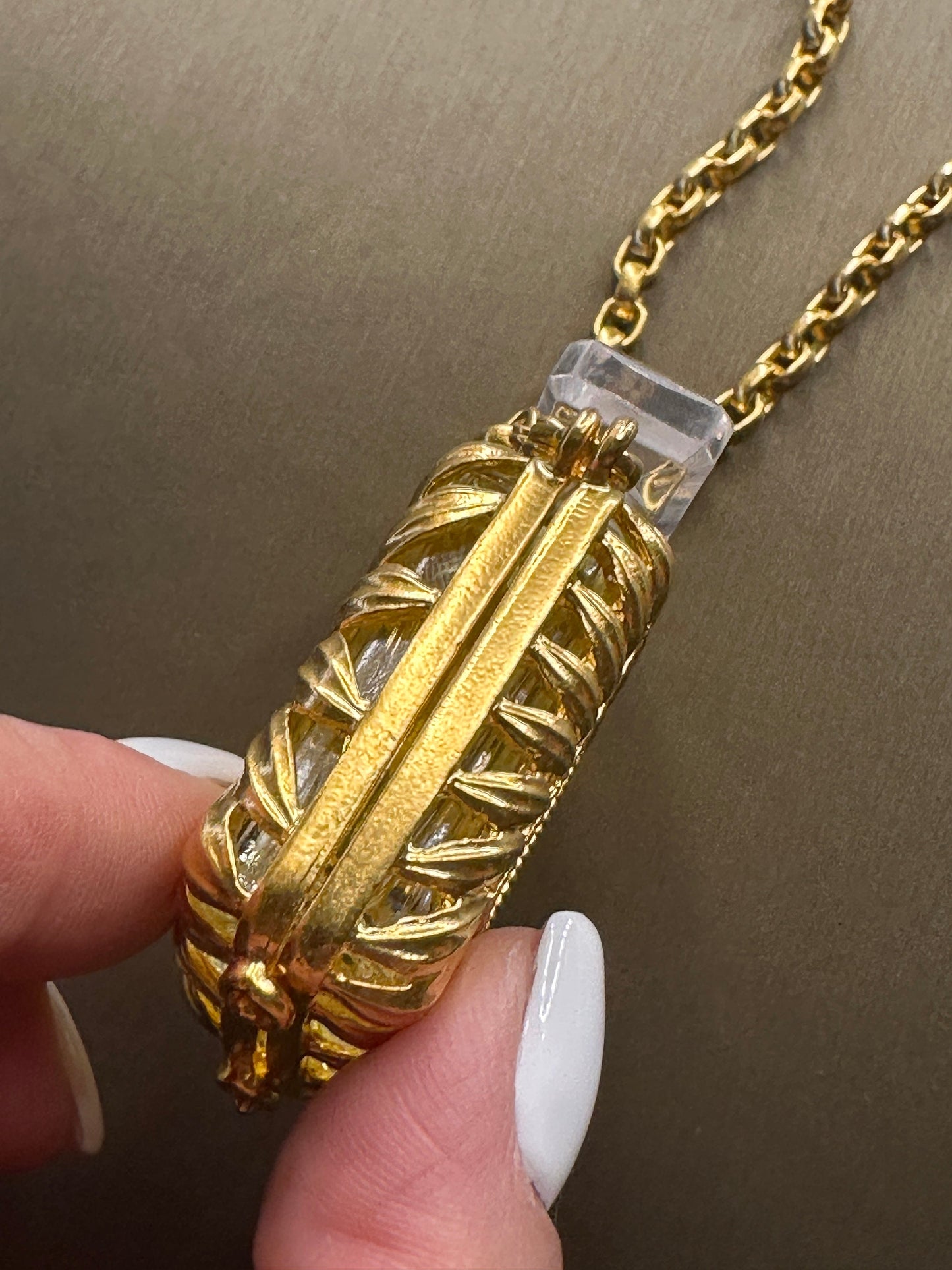 CHANEL VINTAGE 100% Authentic Genuine No. 19 Perfume Charm Double-sided Necklace in Gold Plated, 1990's, Great Condition, Grade AB