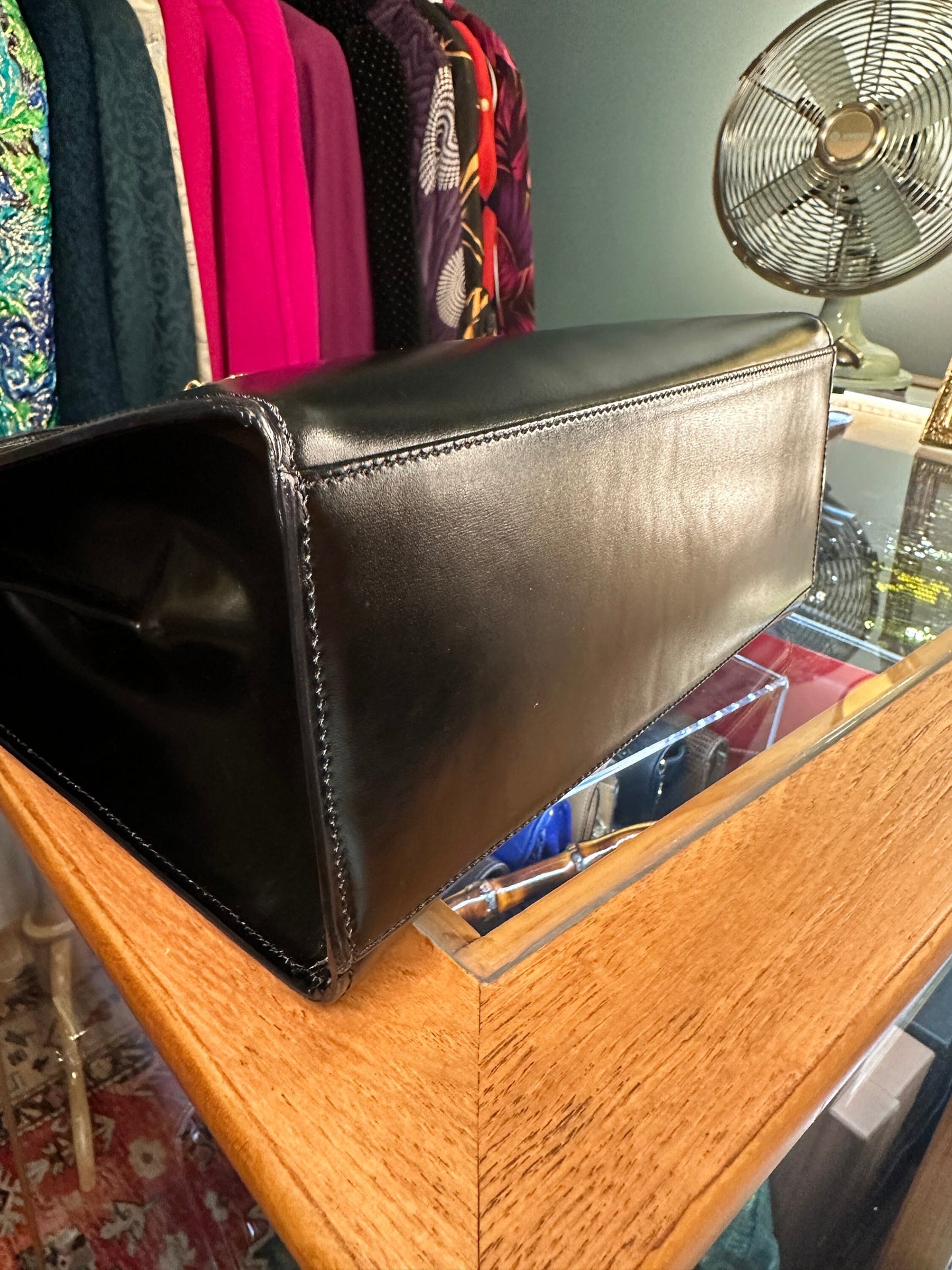 CELINE VINTAGE 100% Authentic Genuine Top Handle Hand Bag, Black, 1990's, Good Condition