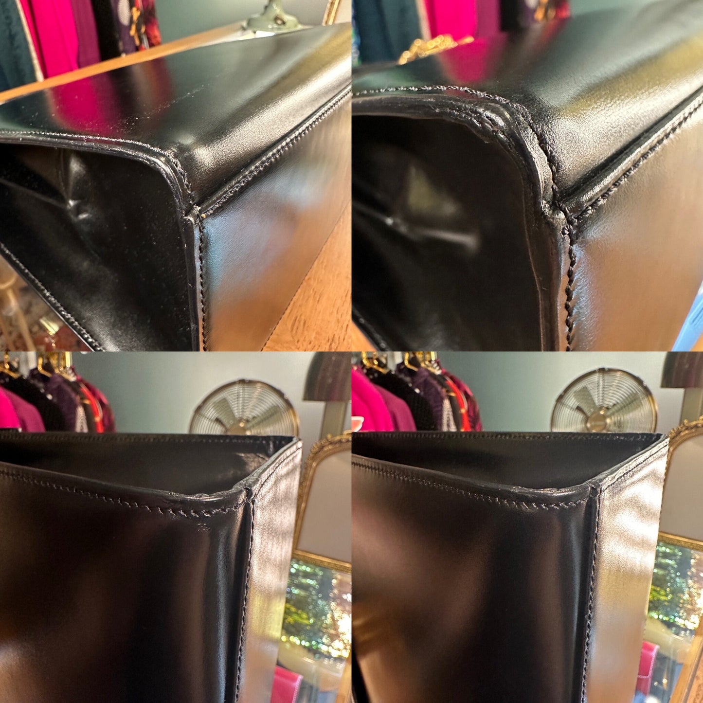 CELINE VINTAGE 100% Authentic Genuine Top Handle Hand Bag, Black, 1990's, Good Condition