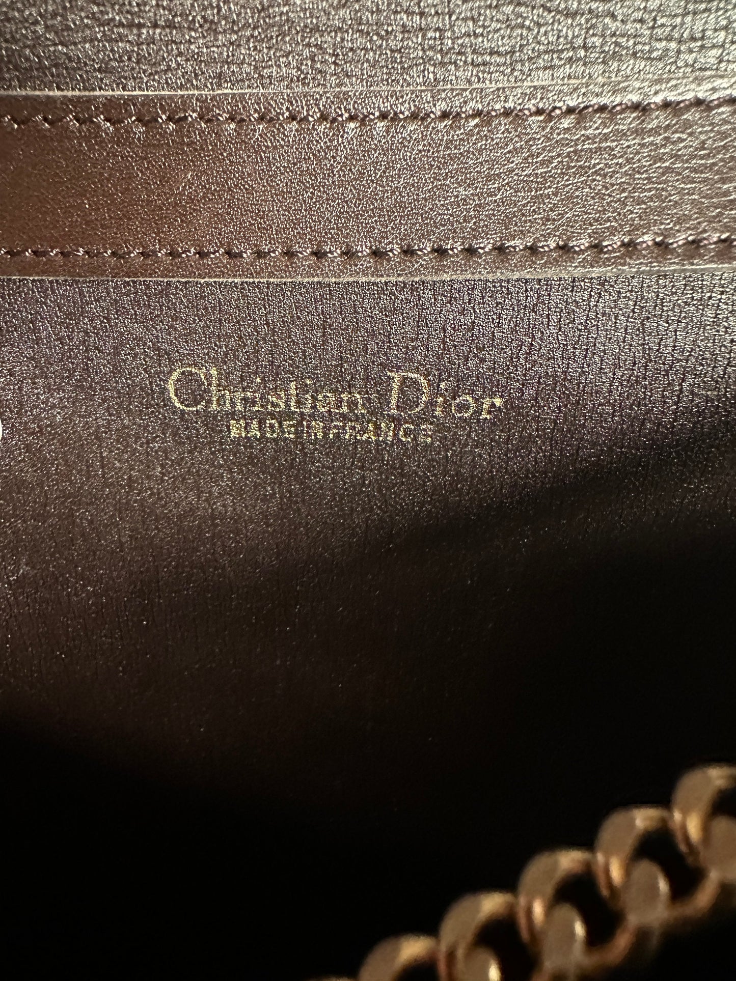 Christian DIOR VINTAGE 100% Authentic Genuine, Canvas Monogram Two Way Golden Chain Hand Bag / Clutch, Dark Brown, 1980's, Good Condition