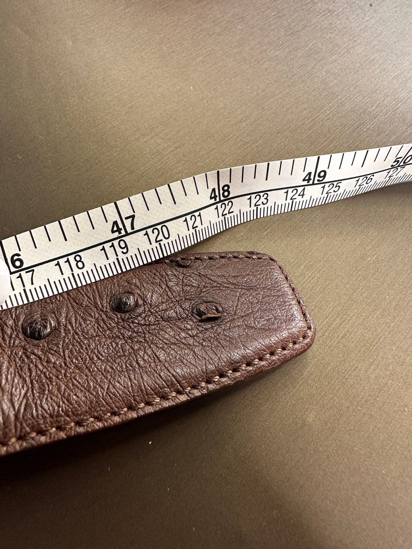 CELINE VINTAGE, 100% Authentic Genuine Ostrich Leather Carriage Buckle Waist Belt, Brown, Great Condition with Original Box, Made In Italy