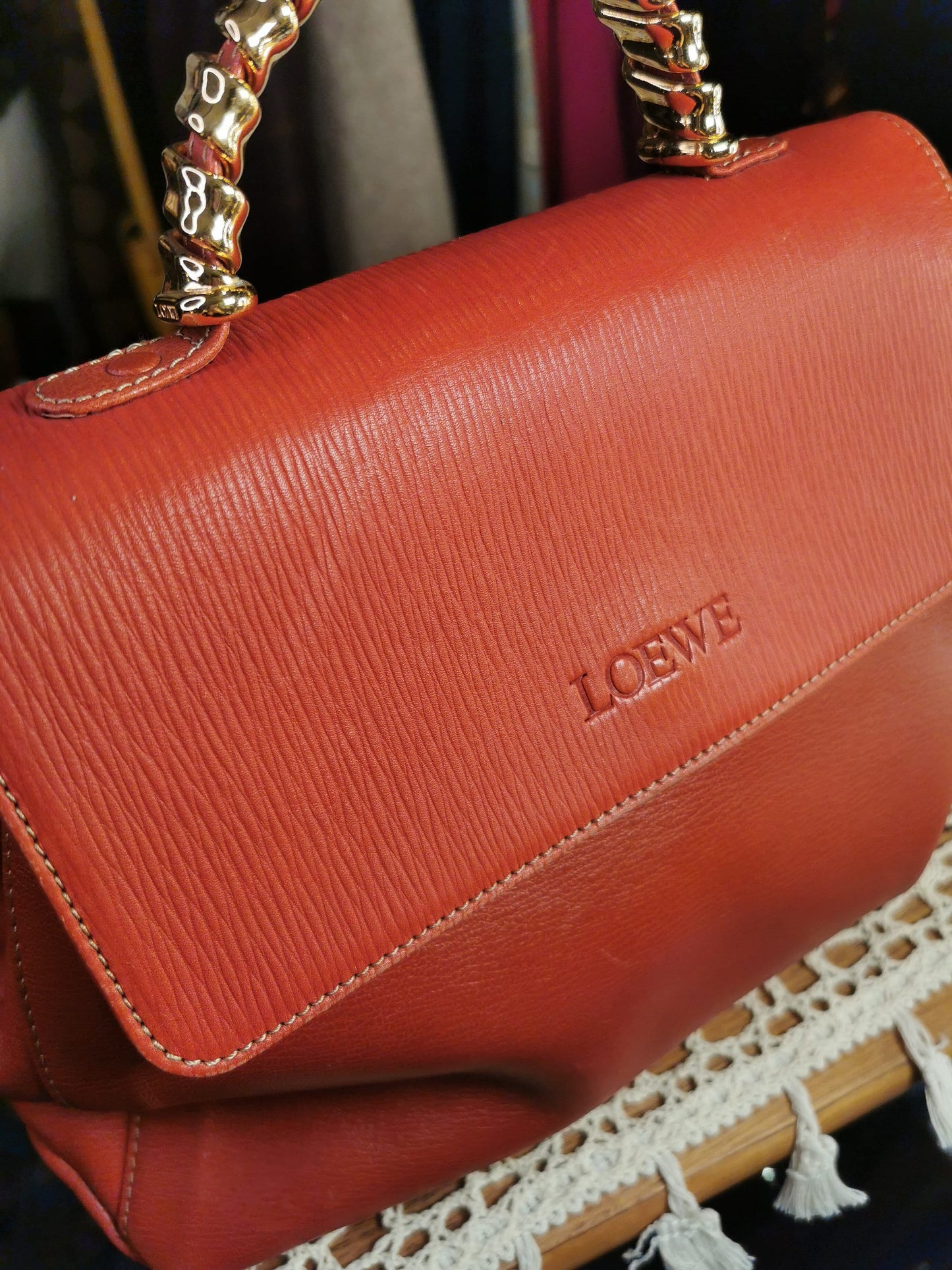 LOEWE VINTAGE 100% Authentic Genuine Top Handle Iconic Velazquez Two-way Bag, Orange, 1990's, Great Condition, Rare