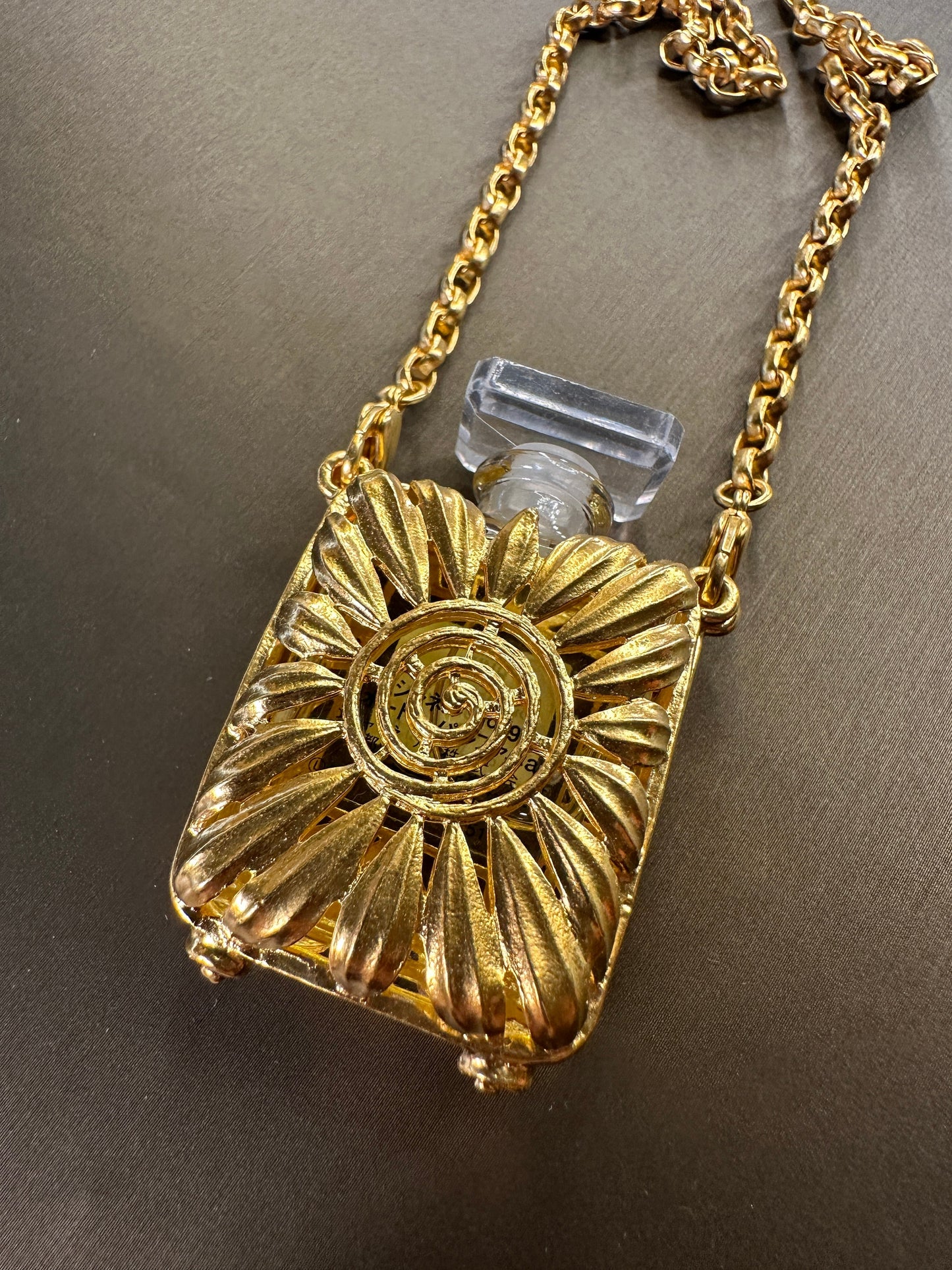 CHANEL VINTAGE 100% Authentic Genuine No. 19 Perfume Charm Double-sided Necklace in Gold Plated, 1990's, Great Condition, Grade AB