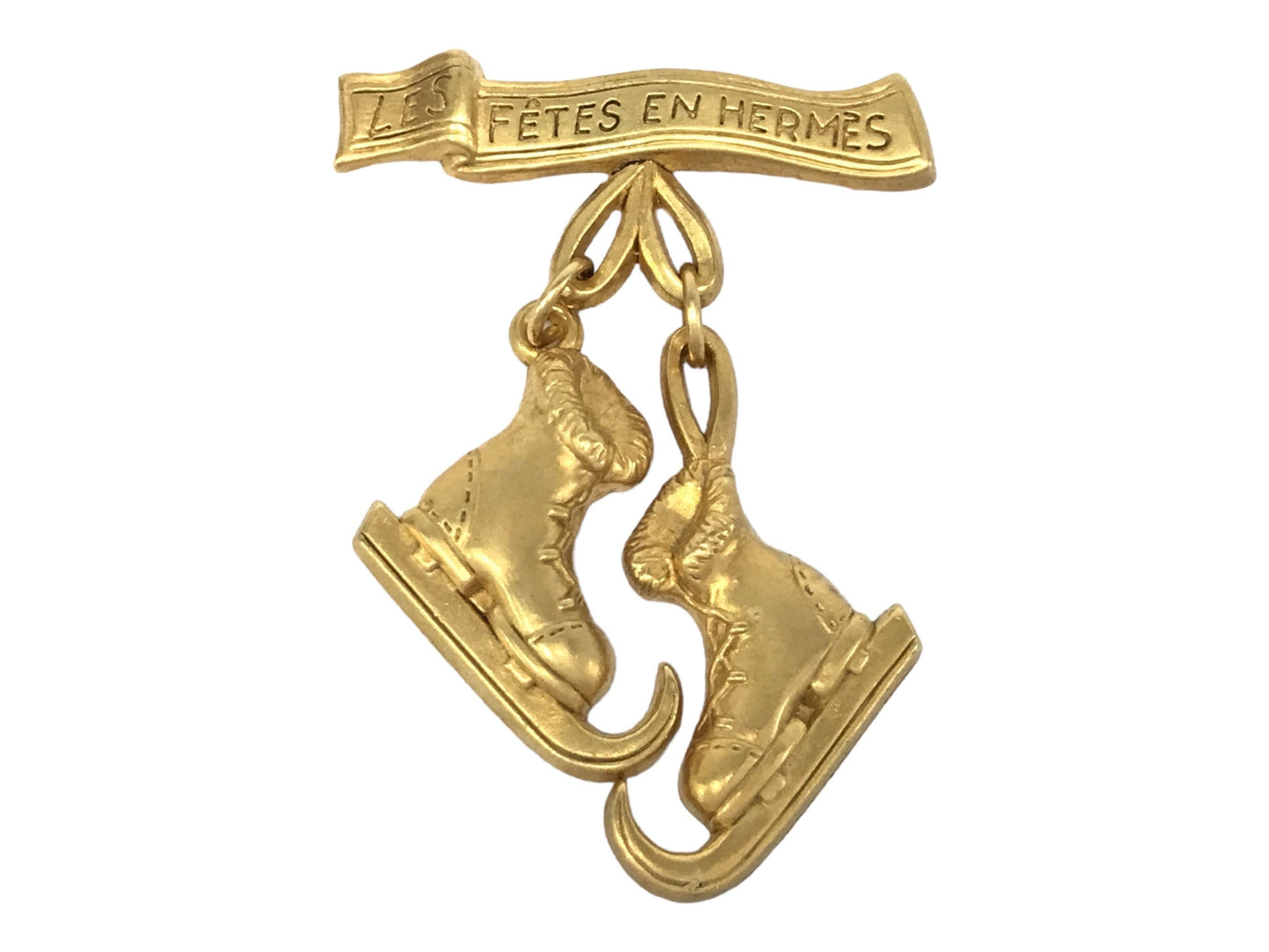 HERMES VINTAGE 100% Authentic Genuine Les Fêtes en Hermès Ice Skates Brooch in Gold, 1990's, Great Condition