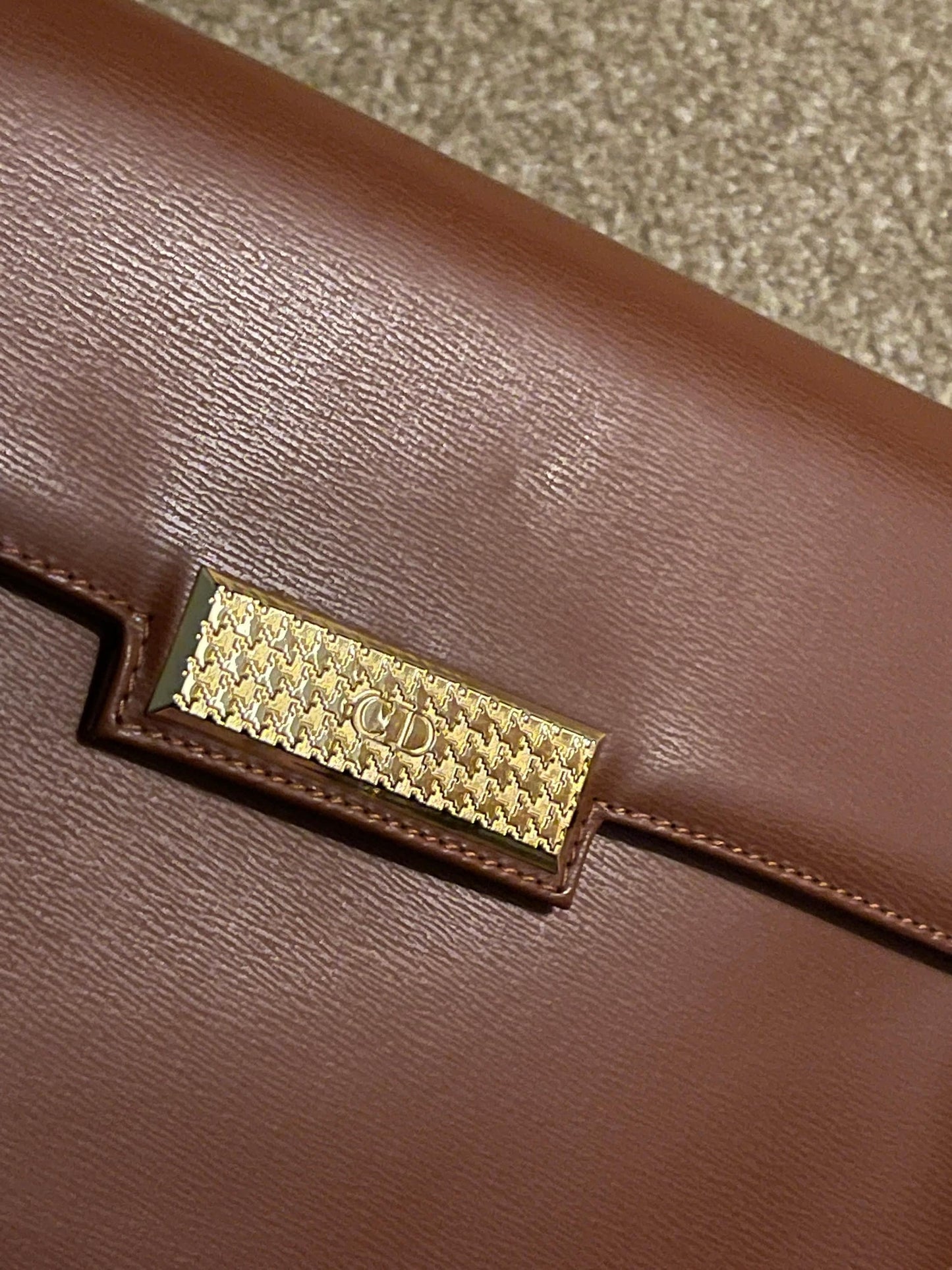Christian DIOR VINTAGE 100% Genuine, Leather Two Way Hand Bag / Clutch, Caramel Brown, 1980's, Grade AB