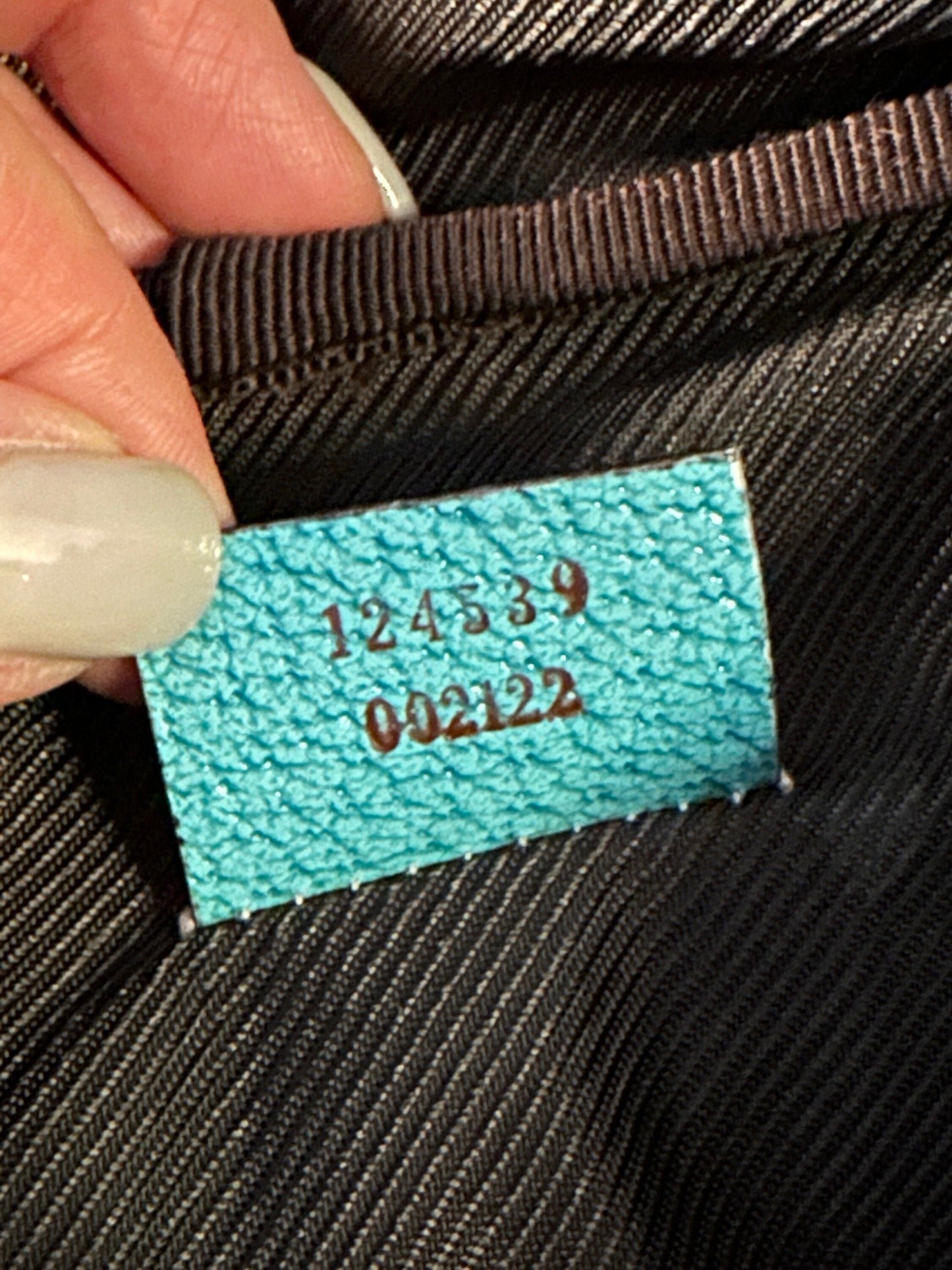 GUCCI VINTAGE 100% Genuine Canvas Monogram Box Shape Vanity Hand Bag, Light Teal, late 90's, Great Condition, Grade B