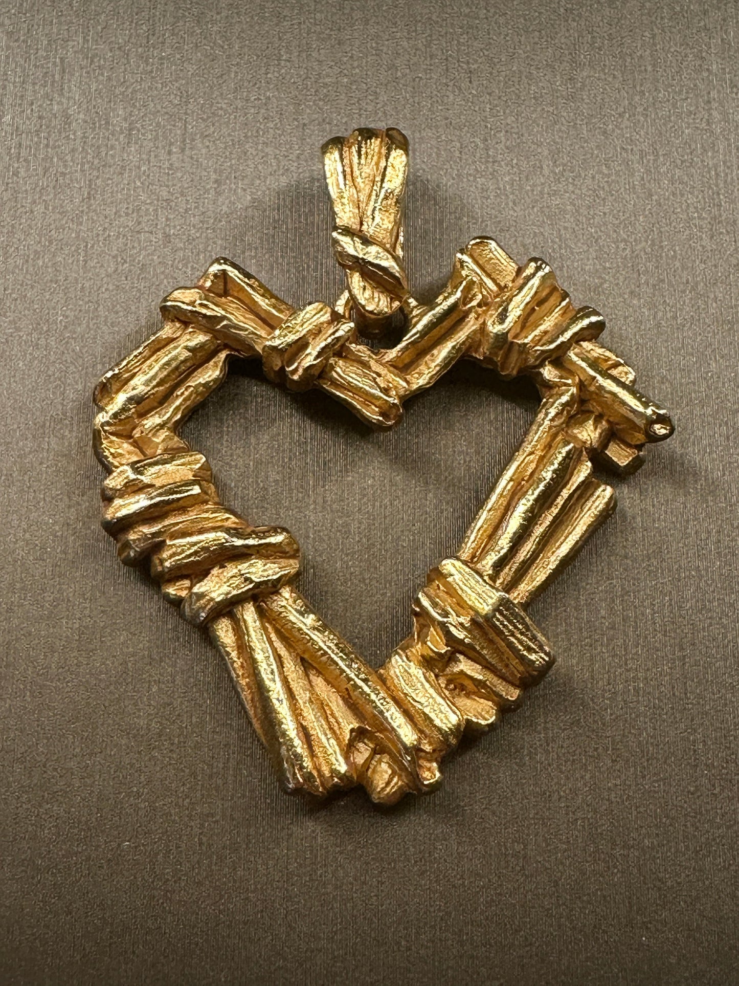 CHRISTIAN LACROIX VINTAGE, 100% Authentic Genuine, Textured Hollow Heart Charm, Gold, 1990s, Great Condition, Rare