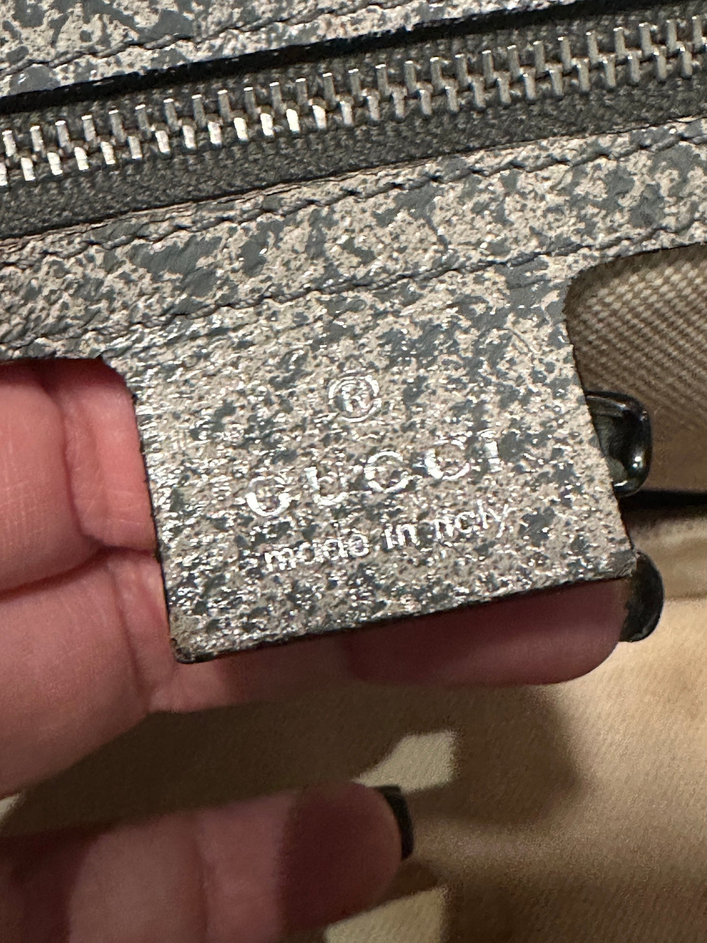 GUCCI VINTAGE 100% Authentic Genuine Iconic 1947 Bamboo Clutch, Speckle Greenish Grey, Good Condition