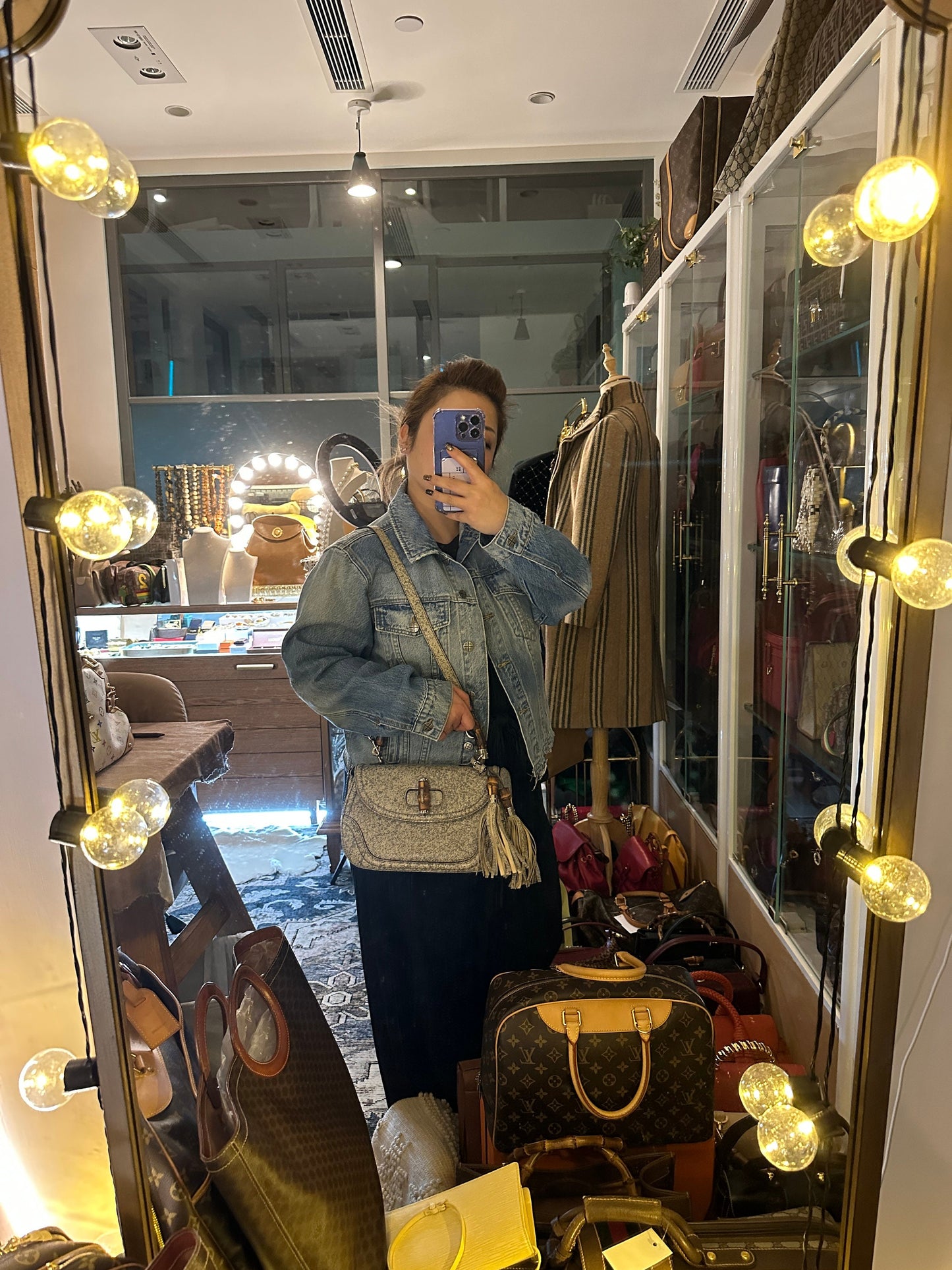 GUCCI VINTAGE 100% Authentic Genuine Iconic 1947 Bamboo Clutch, Speckle Greenish Grey, Good Condition