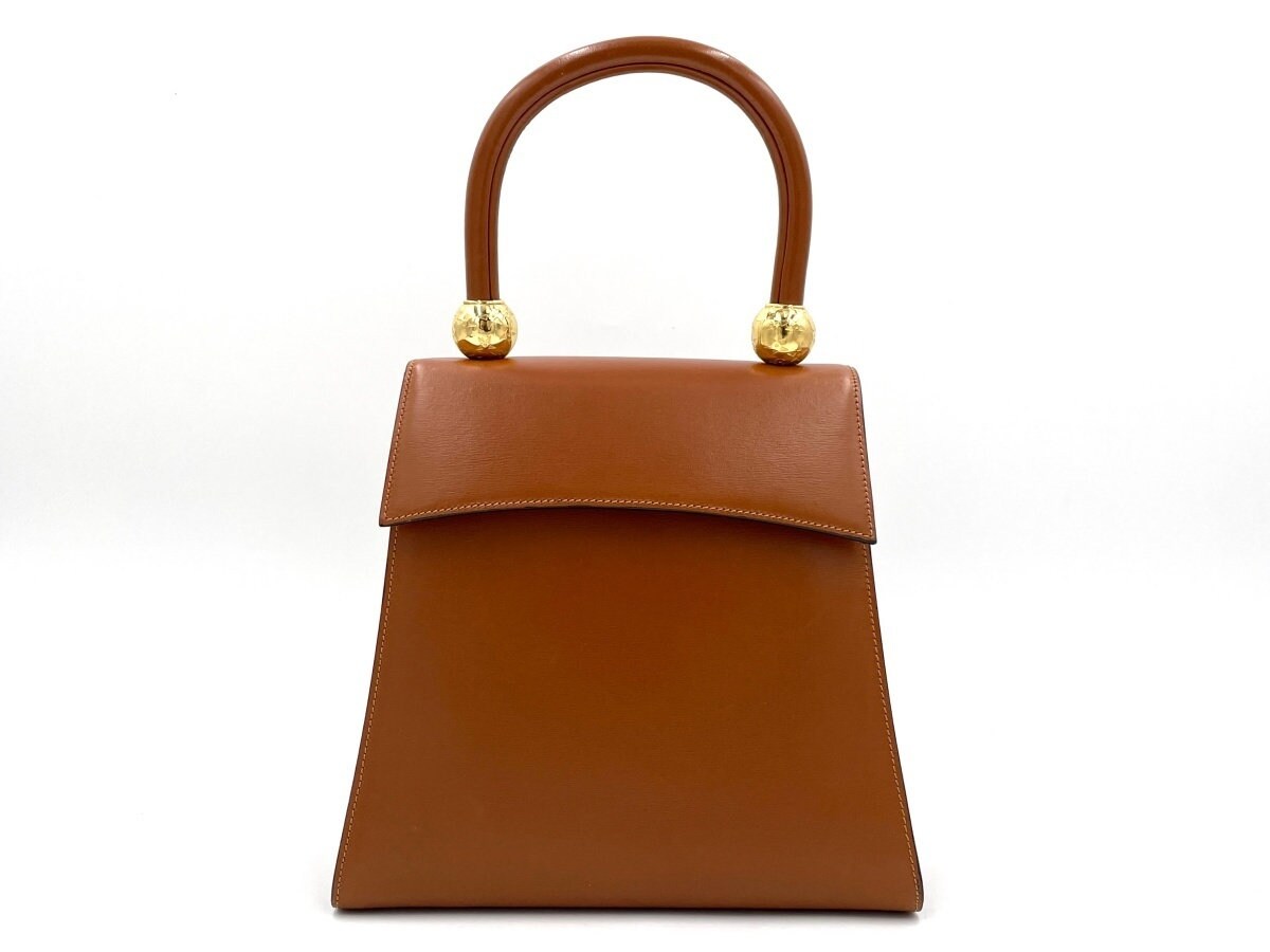 CELINE VINTAGE 100% Authentic Genuine Top Handle Gold Balls Bag, Caramel Orange, 1990's, Great Condition, Rare
