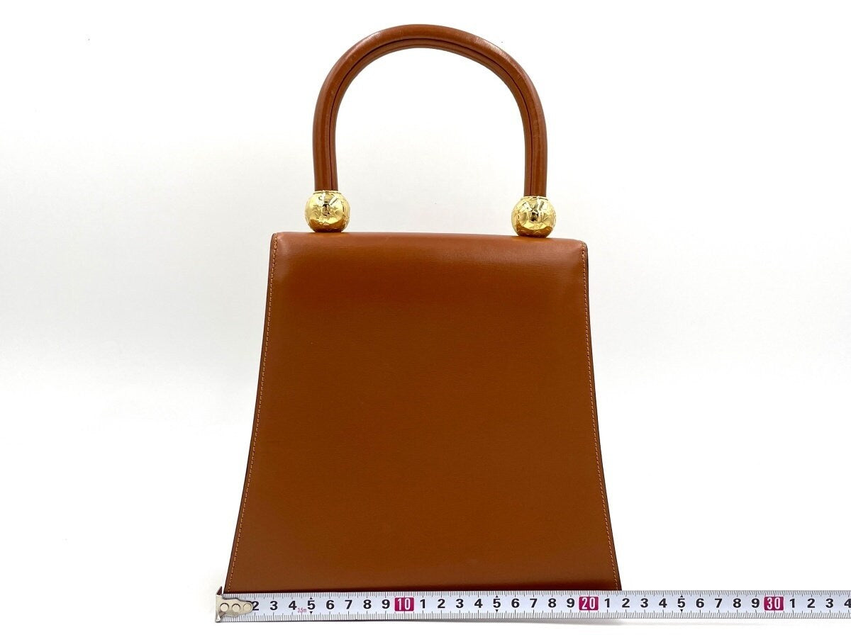 CELINE VINTAGE 100% Authentic Genuine Top Handle Gold Balls Bag, Caramel Orange, 1990's, Great Condition, Rare