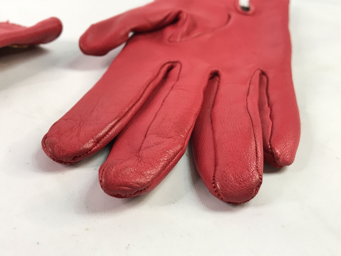 HERMES VINTAGE 100% Genuine Lamb Skin and Suede Gloves, Red, Great Condition, Grade AB
