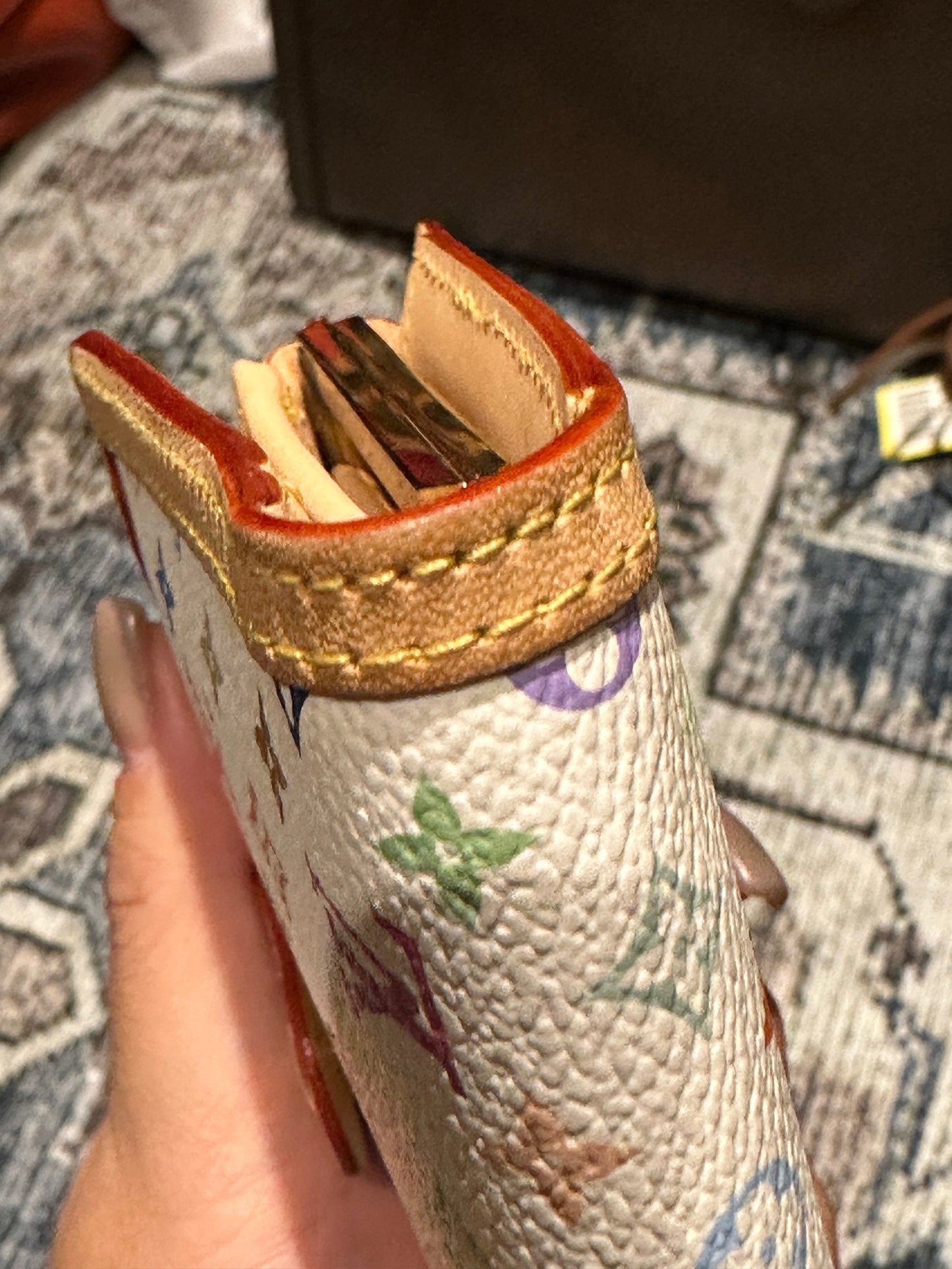 LOUIS VUITTON x Takashi Murakami Vintage 100% Authentic Genuine Short Wallet, Monogram Multi-color on White, Great Condition, Grade SA